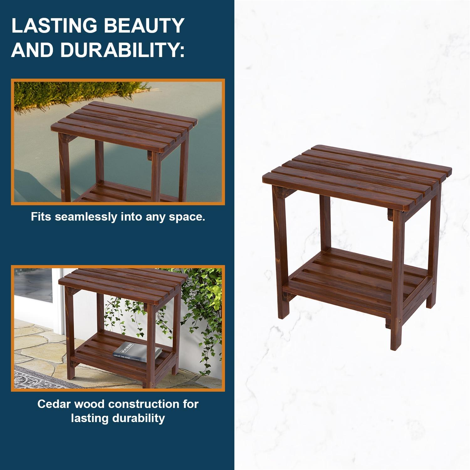 Shine Company Rectangular Traditional Wooden Indoor/Outdoor Side Table in Brown
