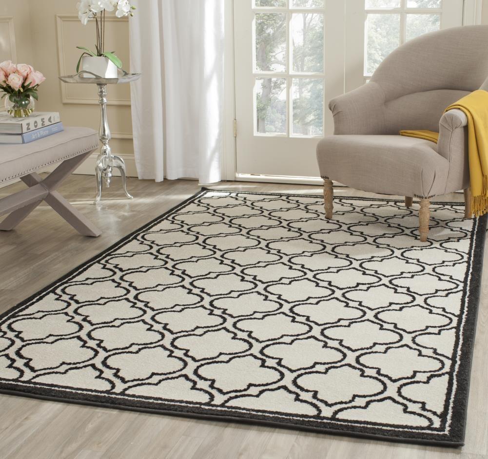 Safavieh Moroccan 9 x 12 (ft) Loomed Polypropylene Ivory/Anthracite Rectangular Indoor Trellis Area rug