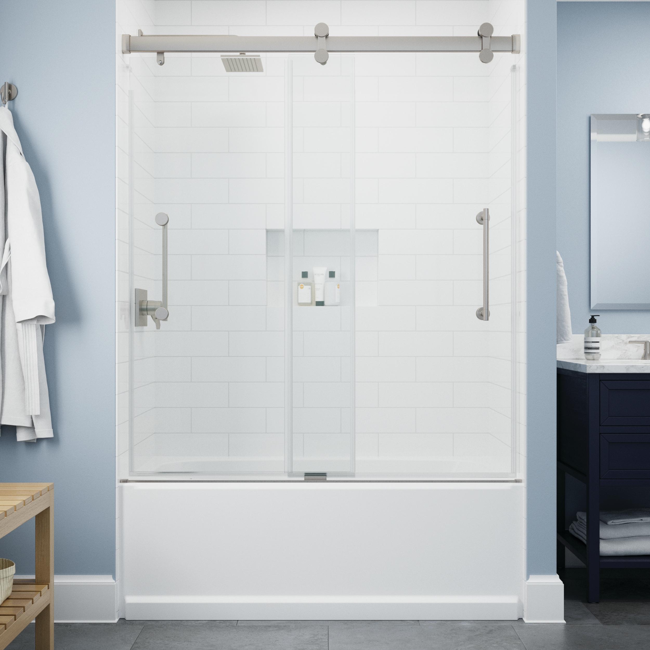 Delta Paxos 60 in. x 62-1/4 in. Frameless Sliding Bathtub Door in Chrome with 5/16 in. (8mm) Tempered Clear Glass, SD5758473