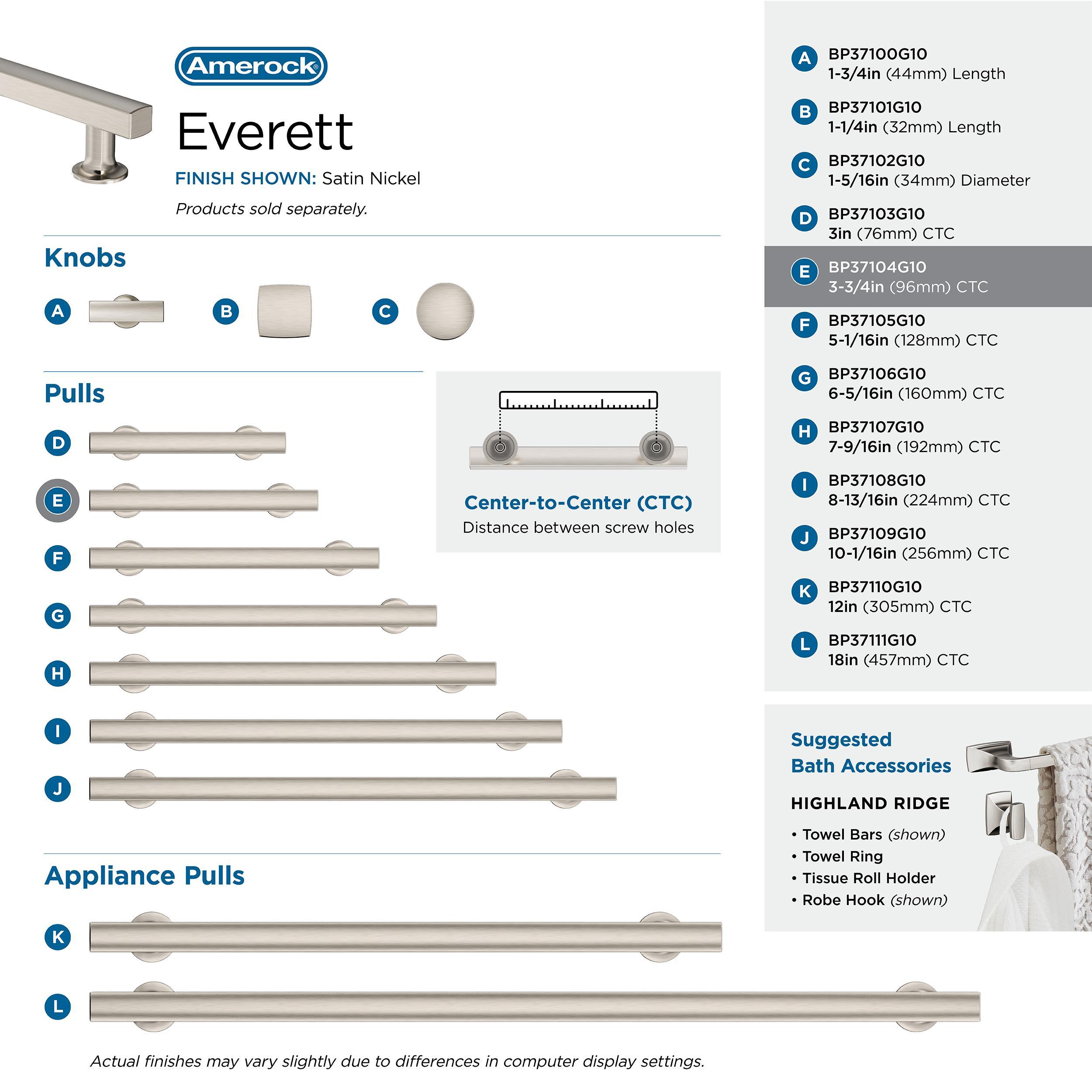 Amerock Everett 3-3/4 inch (96mm) Center-to-Center Satin Nickel Cabinet Pull