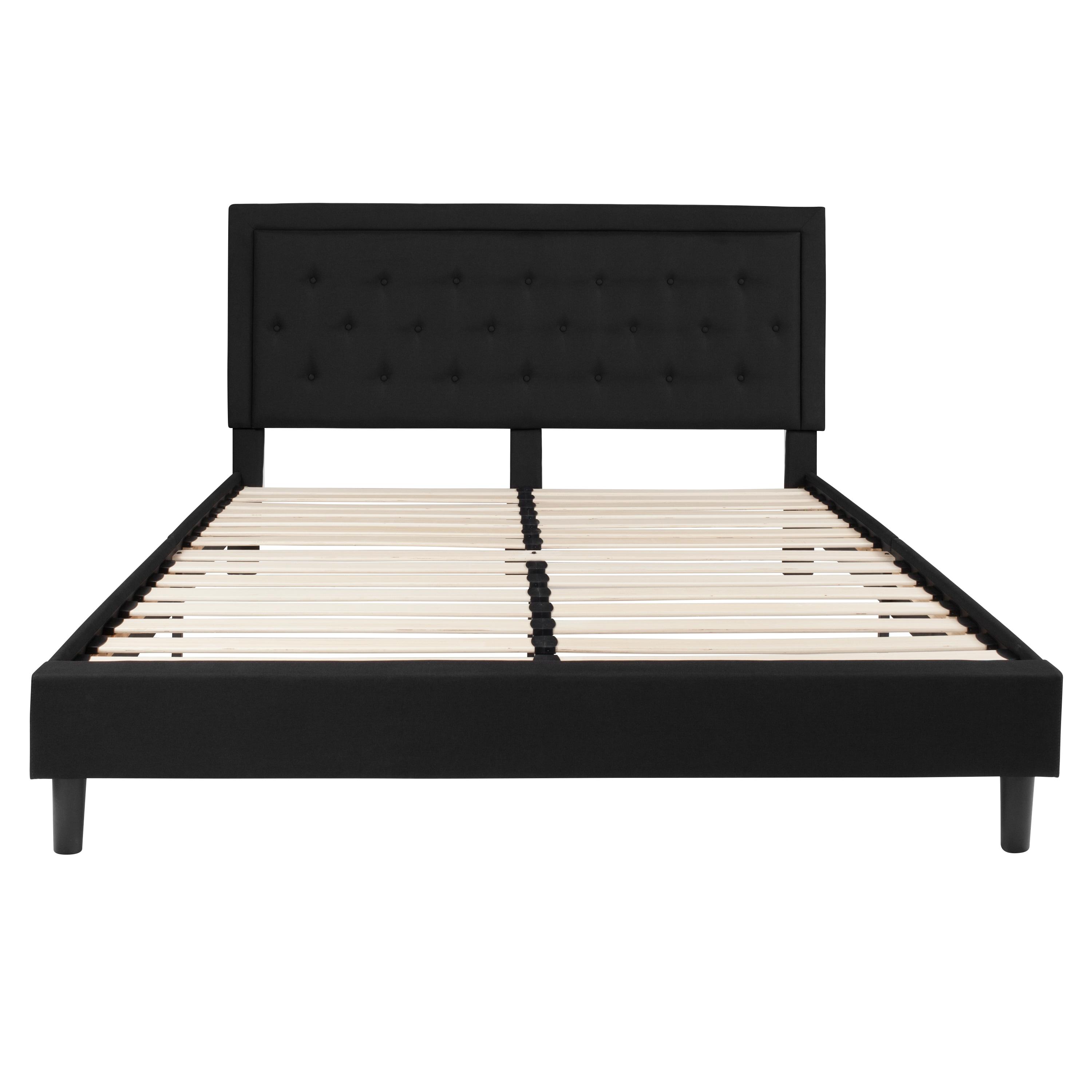 Lark Manor™ Aluino Panel Button Tufted Upholstered Platform Bed Frame - No Box Spring Required