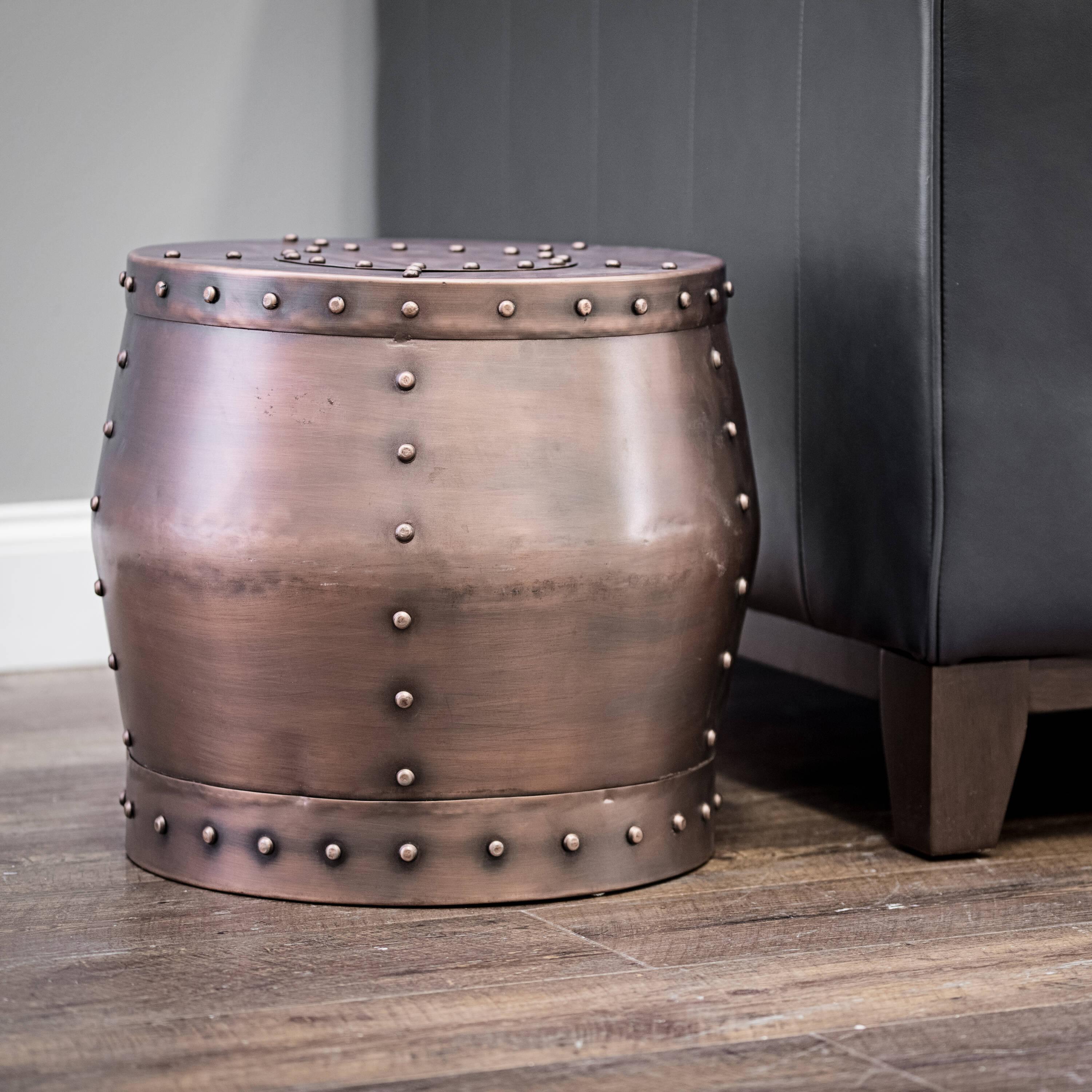 Steve Silver Cooper 16" Round Metal End Table, Antique Copper