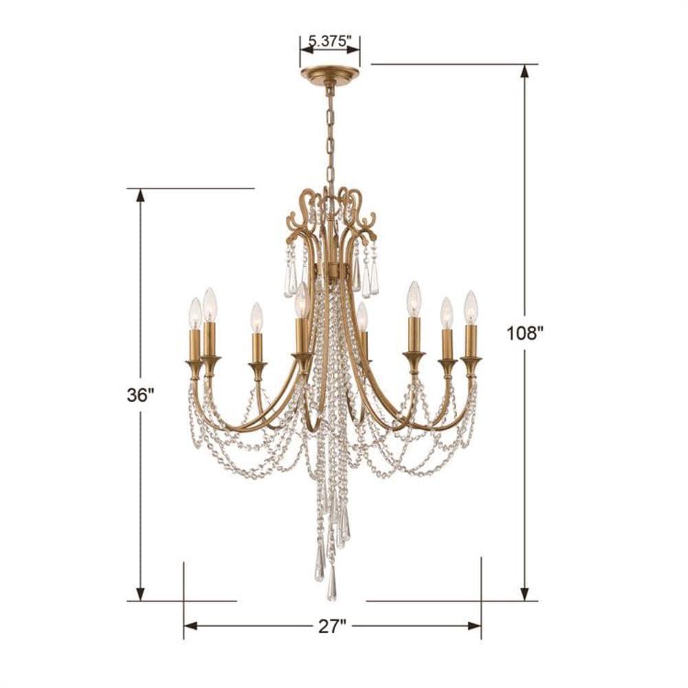 Crystorama Arcadia 8 Light Antique Gold Chandelier - 26'' W x 36.37'' H - 26'' W x 36.37'' H