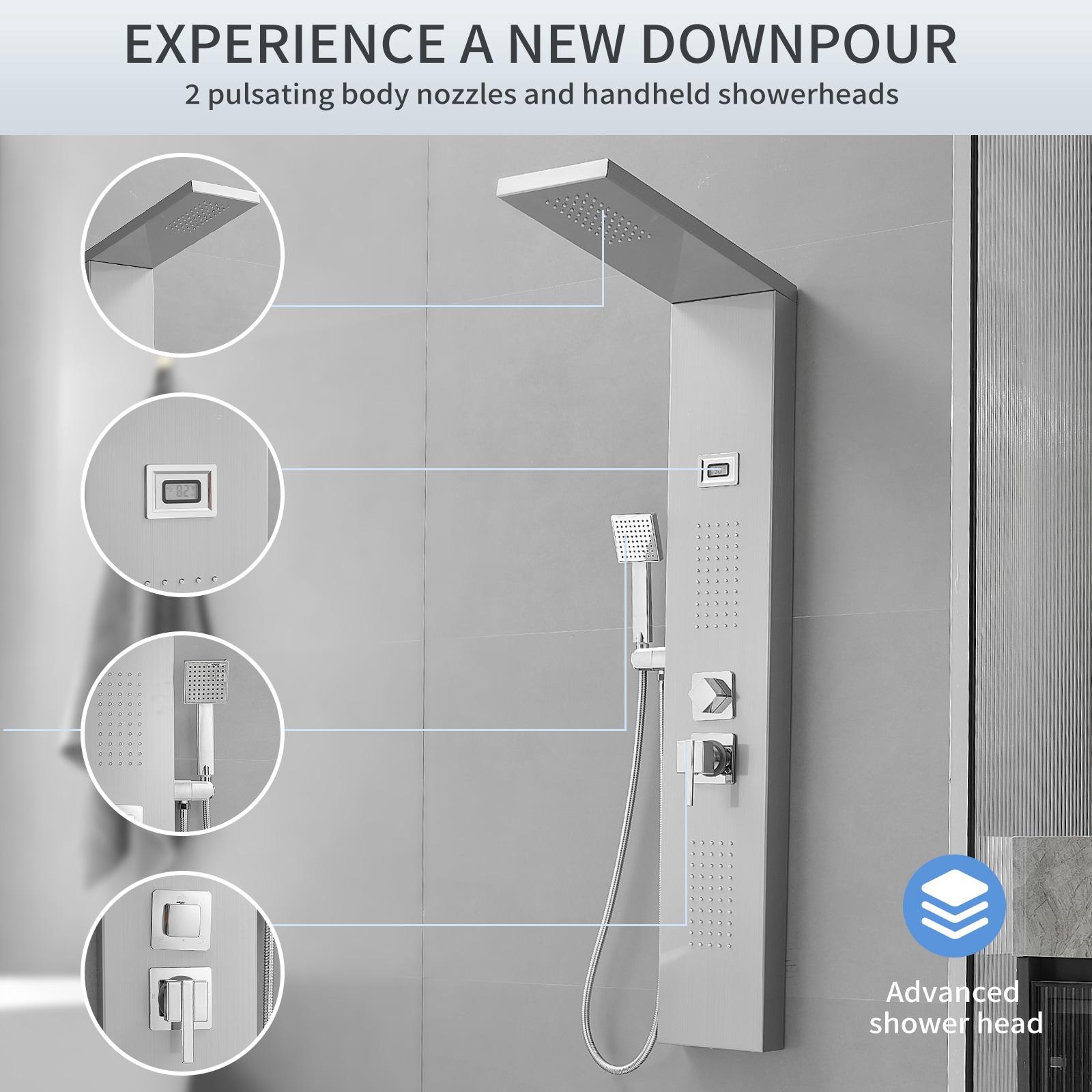 BWE 2-Jet Rainfall Shower Tower Shower Panel System with Rainfall Shower Head and Shower Wand