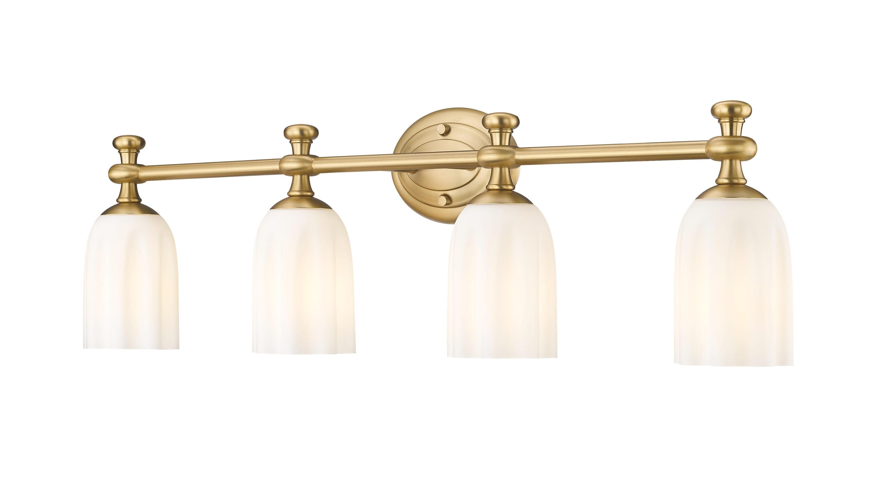 Orion 31.25" Gold Vanity Light with Opal Glass Shades