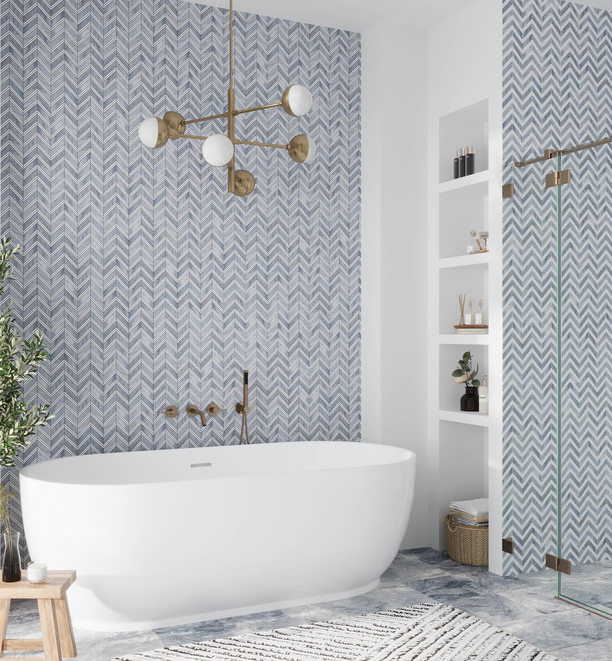 11" X 11.8" Herringbone Marble Polished Tile