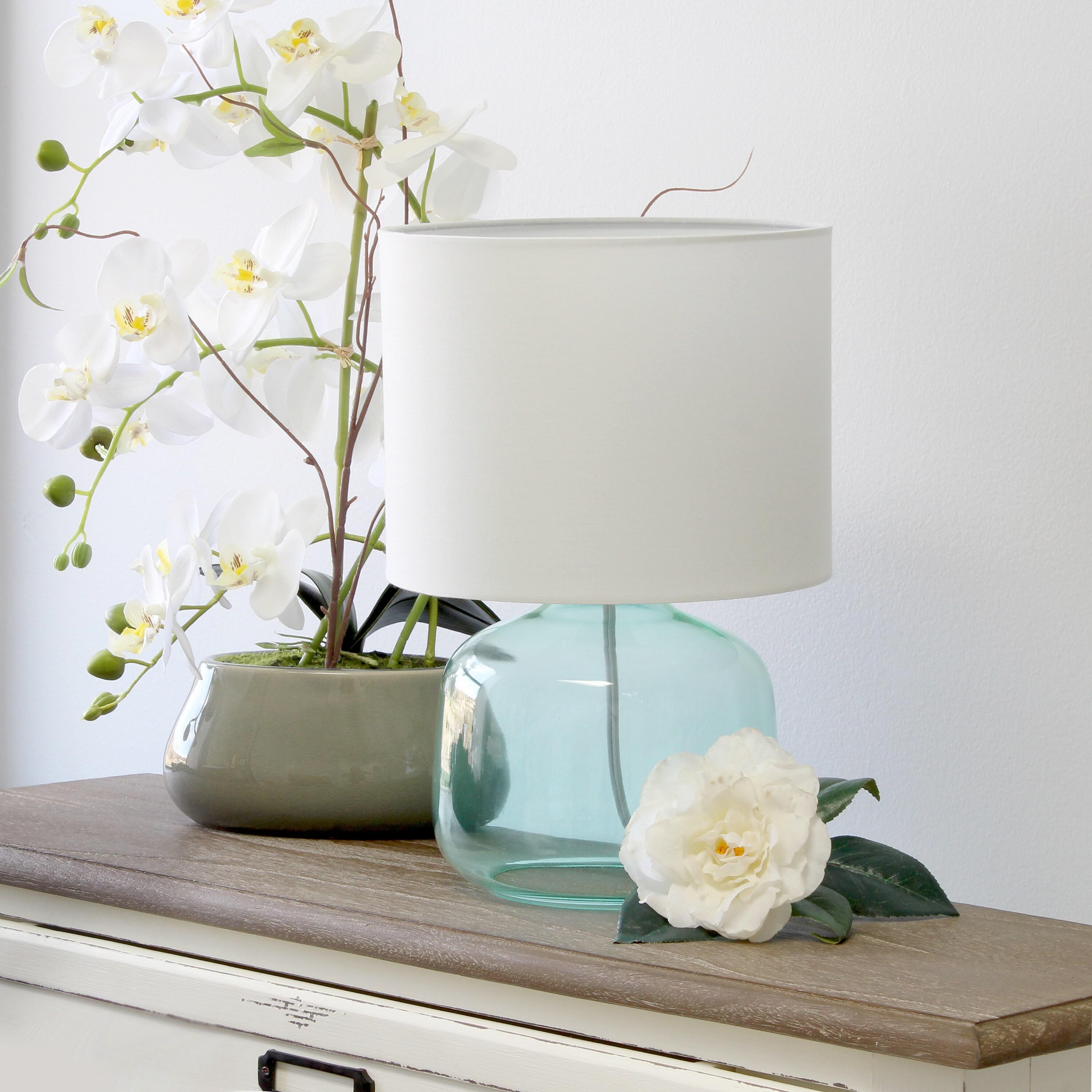 Glass Table Lamp with Fabric Shade Aqua - Simple Designs: Modern Bedside, No Assembly Required