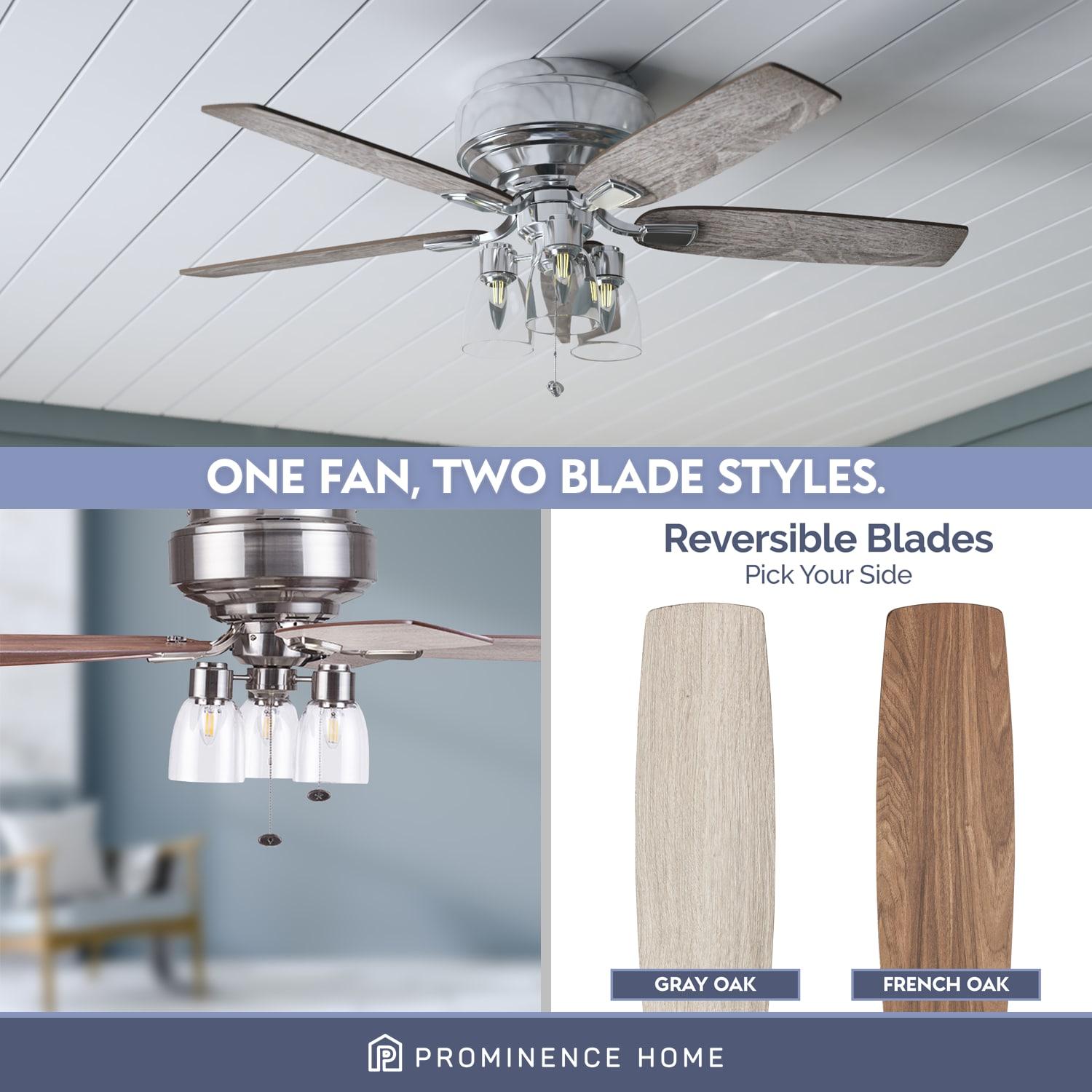 Prominence Home 51669-45 Magonia 52 in. Farmhouse Style Flush Mount LED Ceiling Fan with Light - Brushed Nickel