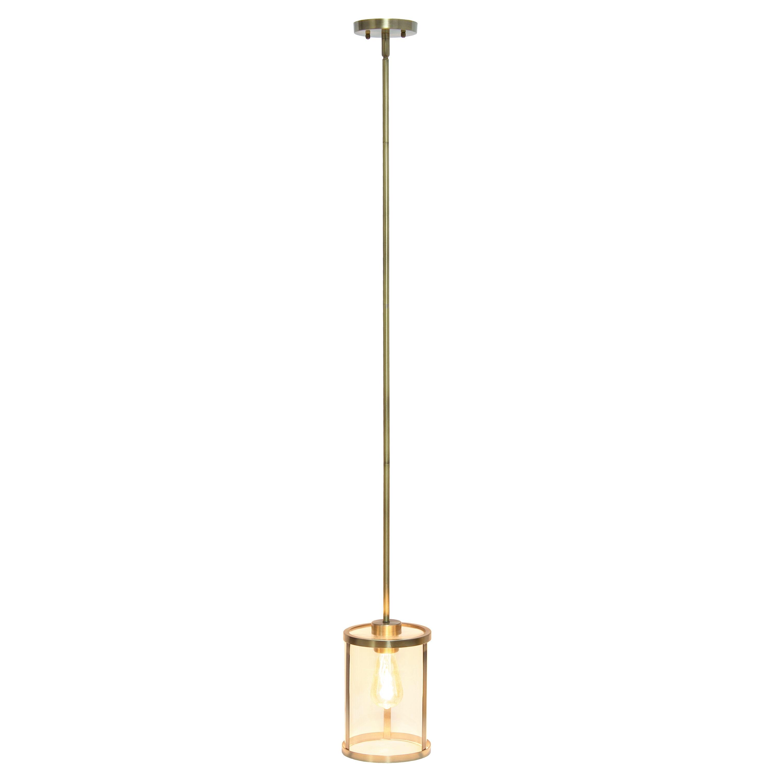 1-Light 9.25" Modern Farmhouse Adjustable Hanging Cylindrical Clear Glass Pendant Fixture with Metal Accent - Lalia Home