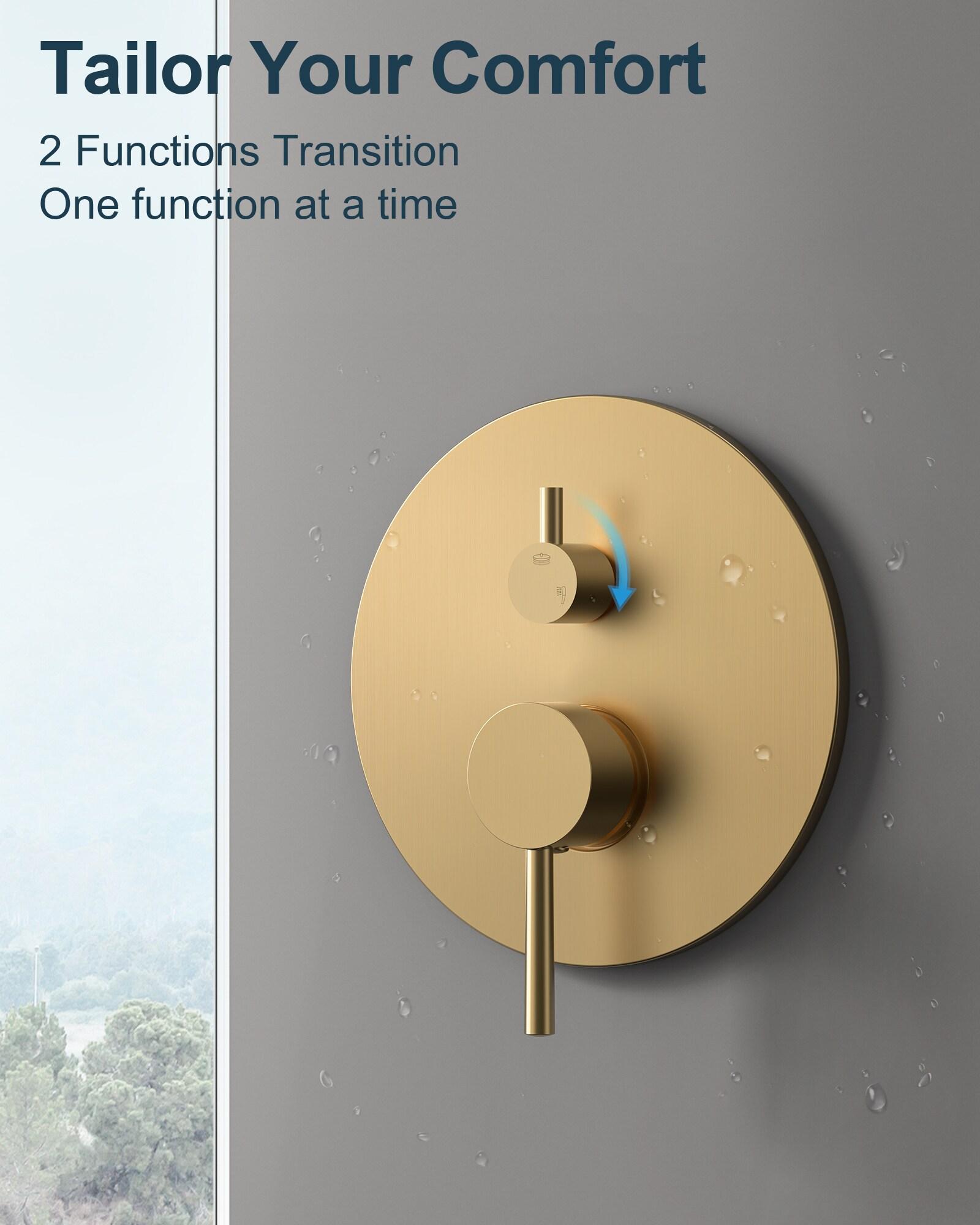 GRANDJOY Complete Shower System, 10" and 6" Dual Wall Mount Rain Shower Faucets with Handheld Shower Spray, High Pressure in Brushed Gold