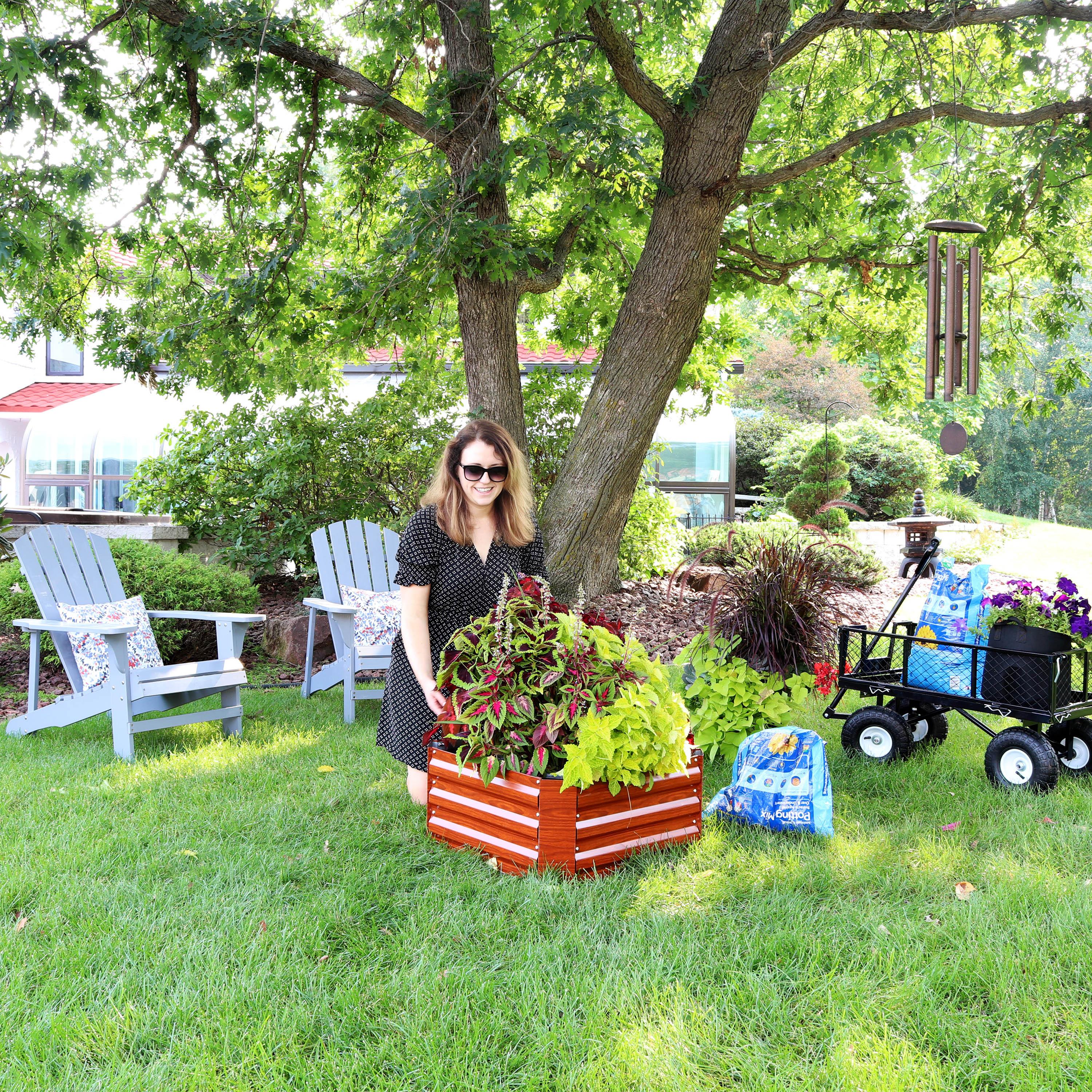 Sunnydaze Raised Hot Dip Galvanized Steel Garden Bed Planter for Plants, Vegetables, and Flowers - 24" Square x 12" Deep - Brown