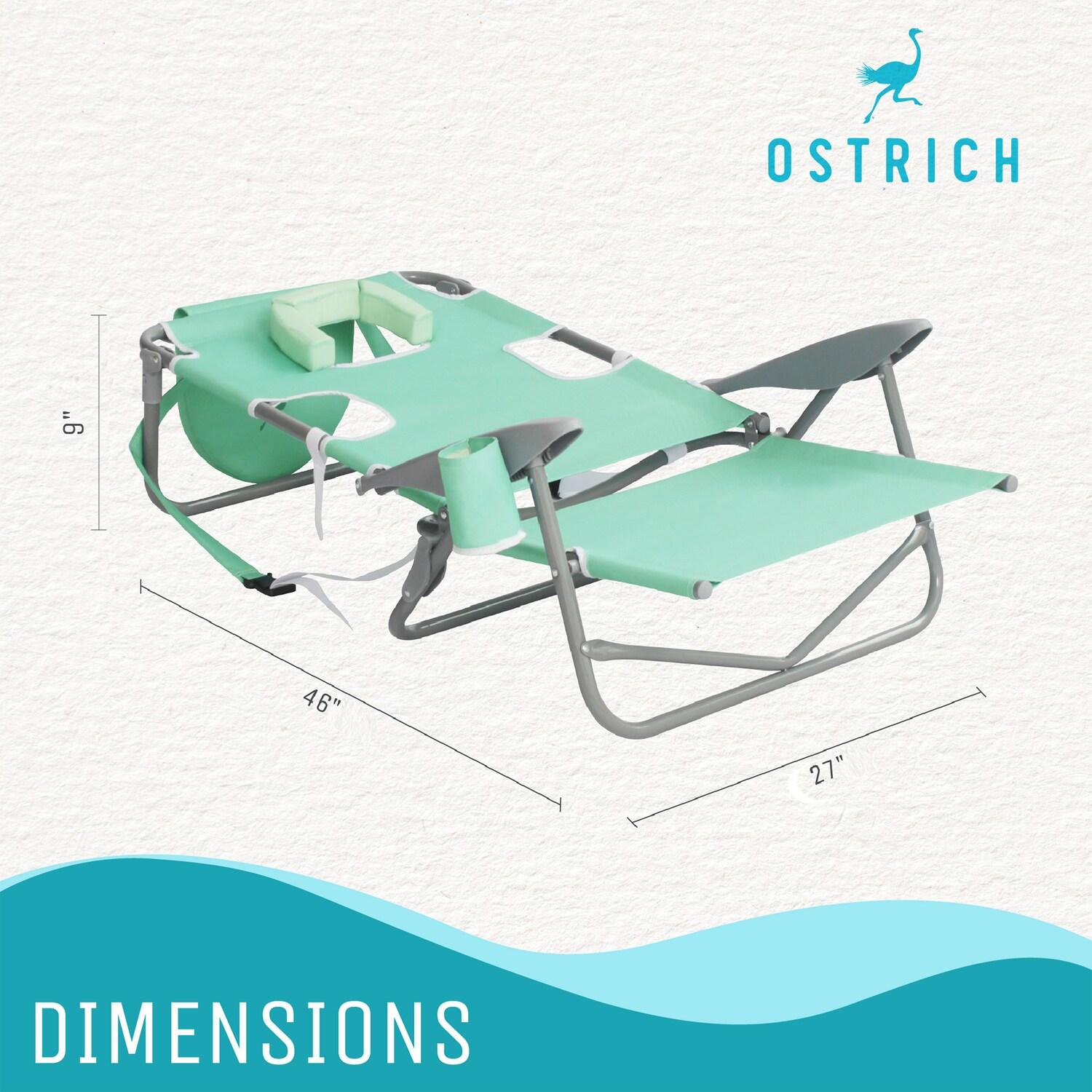 Ostrich Lightweight Portable Outdoor On Your Back Folding Chair for Relaxing with 5 Seat Adjustment Backpack Straps and Cup Holder, Teal (2 Pack)