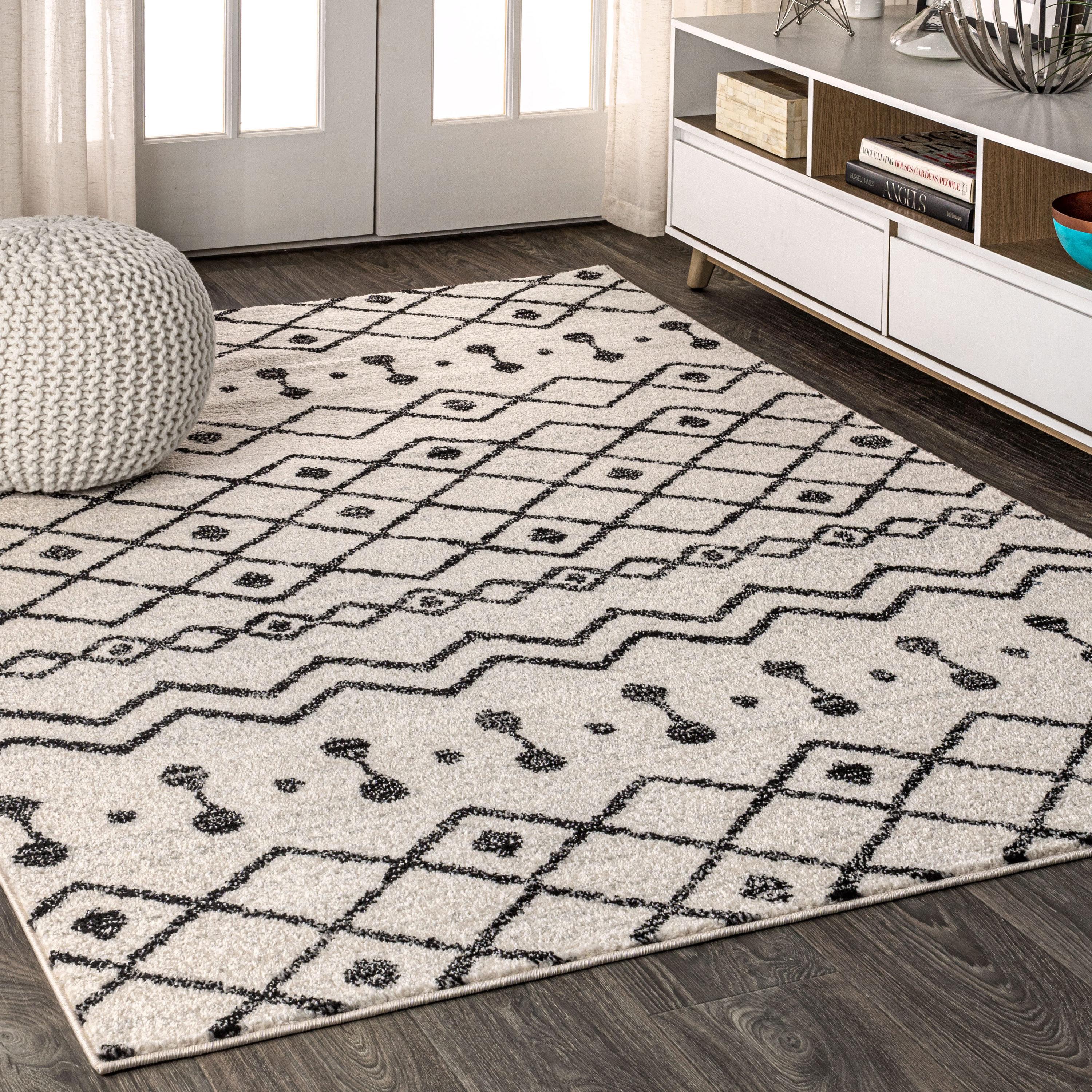 3'x5' Aksil Moroccan Beni Souk Area Rug, Cream/Black - JONATHAN Y