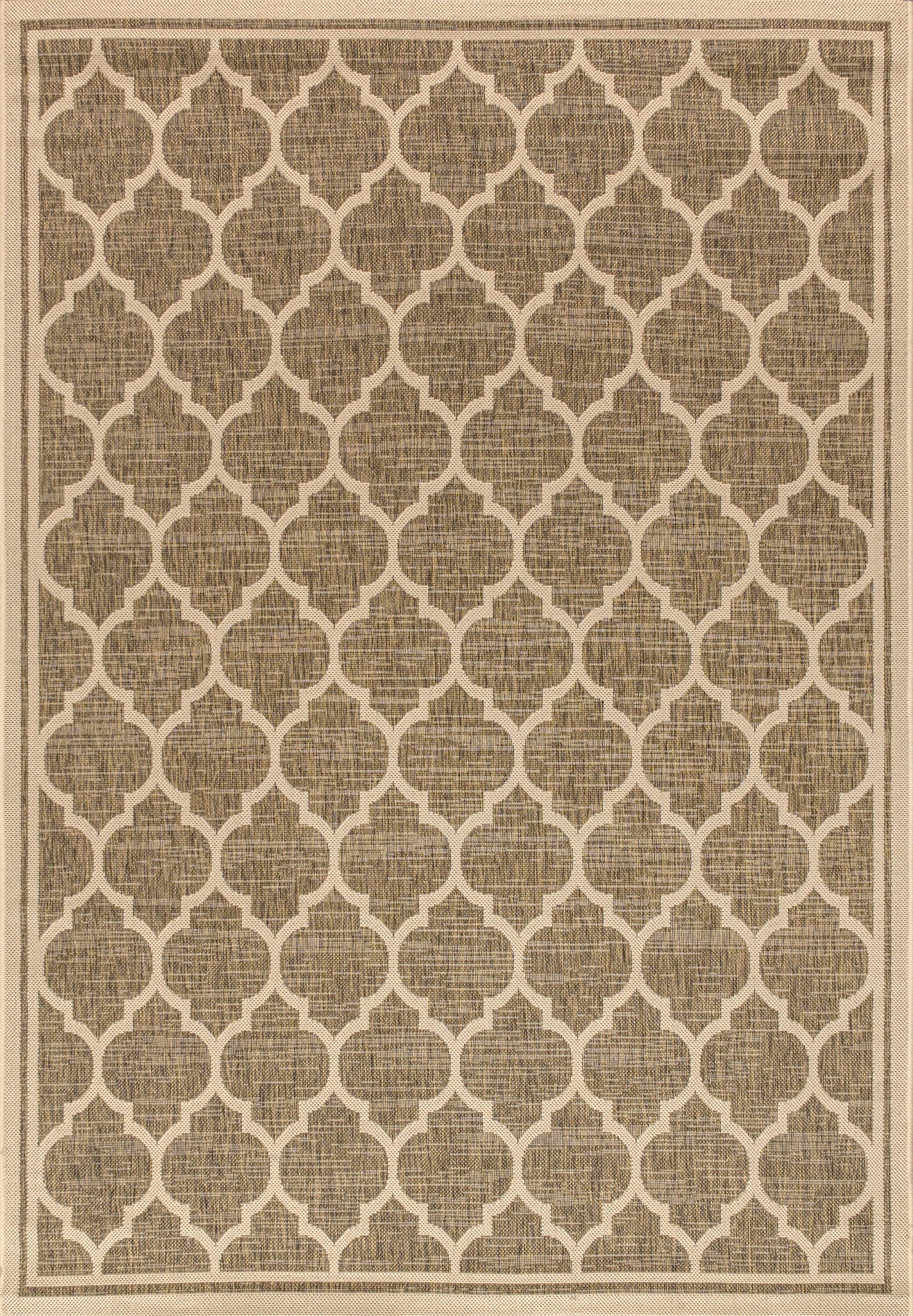 9' X 12' Trebol Moroccan Trellis Textured Weave Indoor/Outdoor Area Rug, Brown/Beige - JONATHAN Y