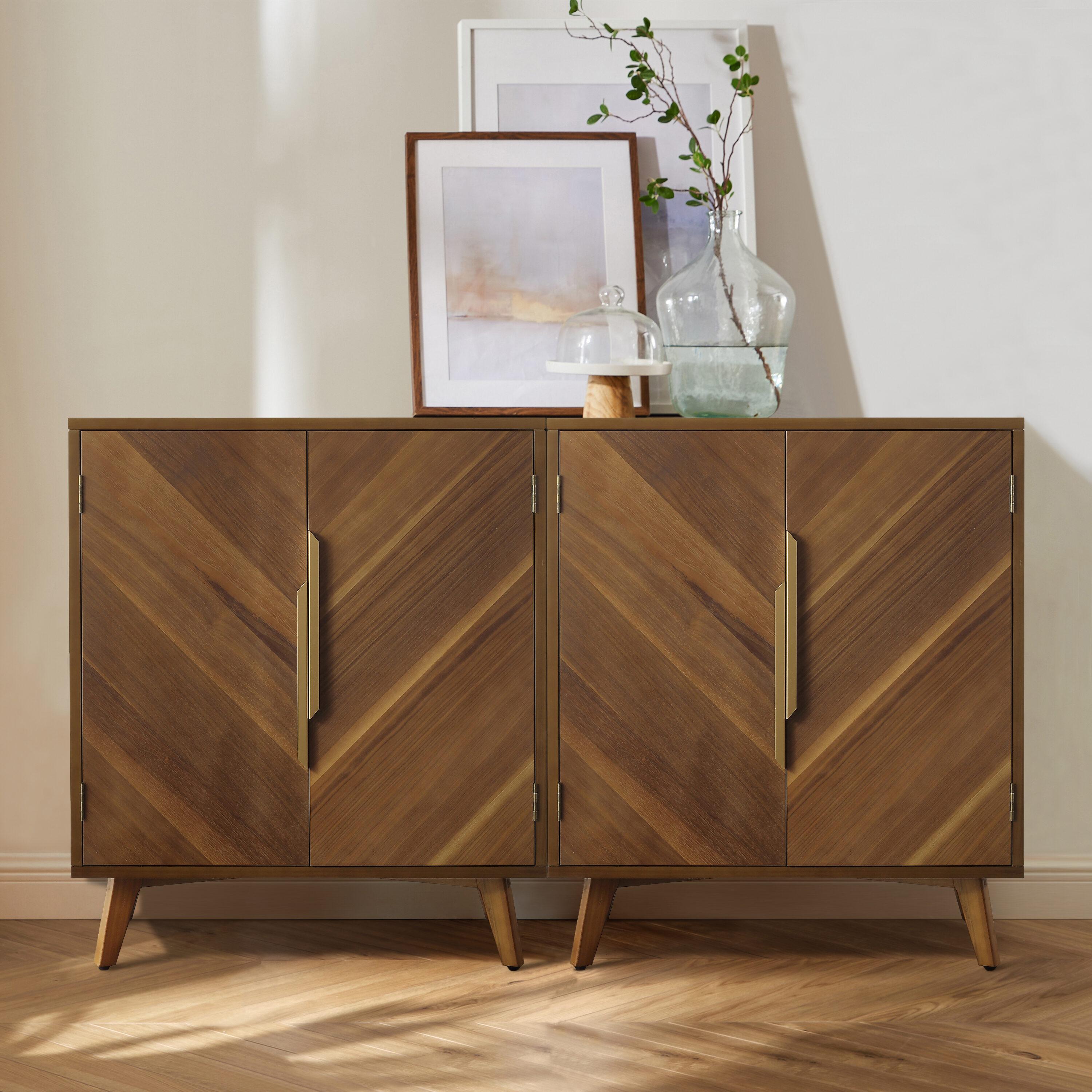 Art Leon 2-Door Console Cabinet Rustic Kitchen Table Wood Frame Sideboard, Brown