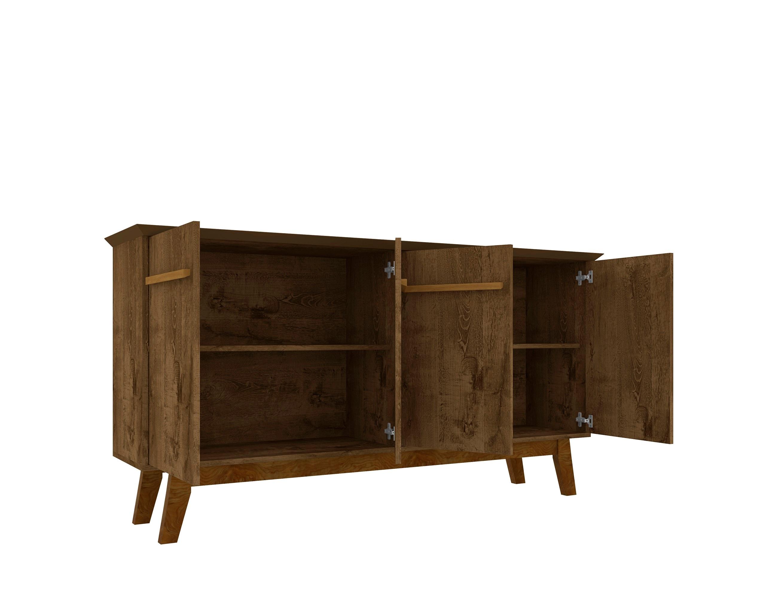 Manhattan Comfort 62.99" Yonkers Sideboard Rustic Brown: Mid-Century Modern, MDF, 4-Door Storage