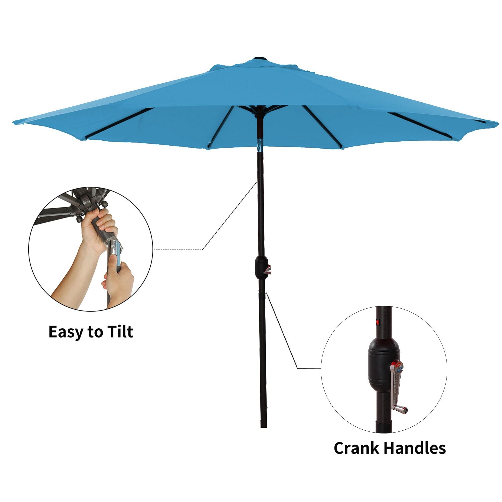 Pure Garden 9FT Outdoor Vented Patio Umbrella with Easy Crank (Blue)
