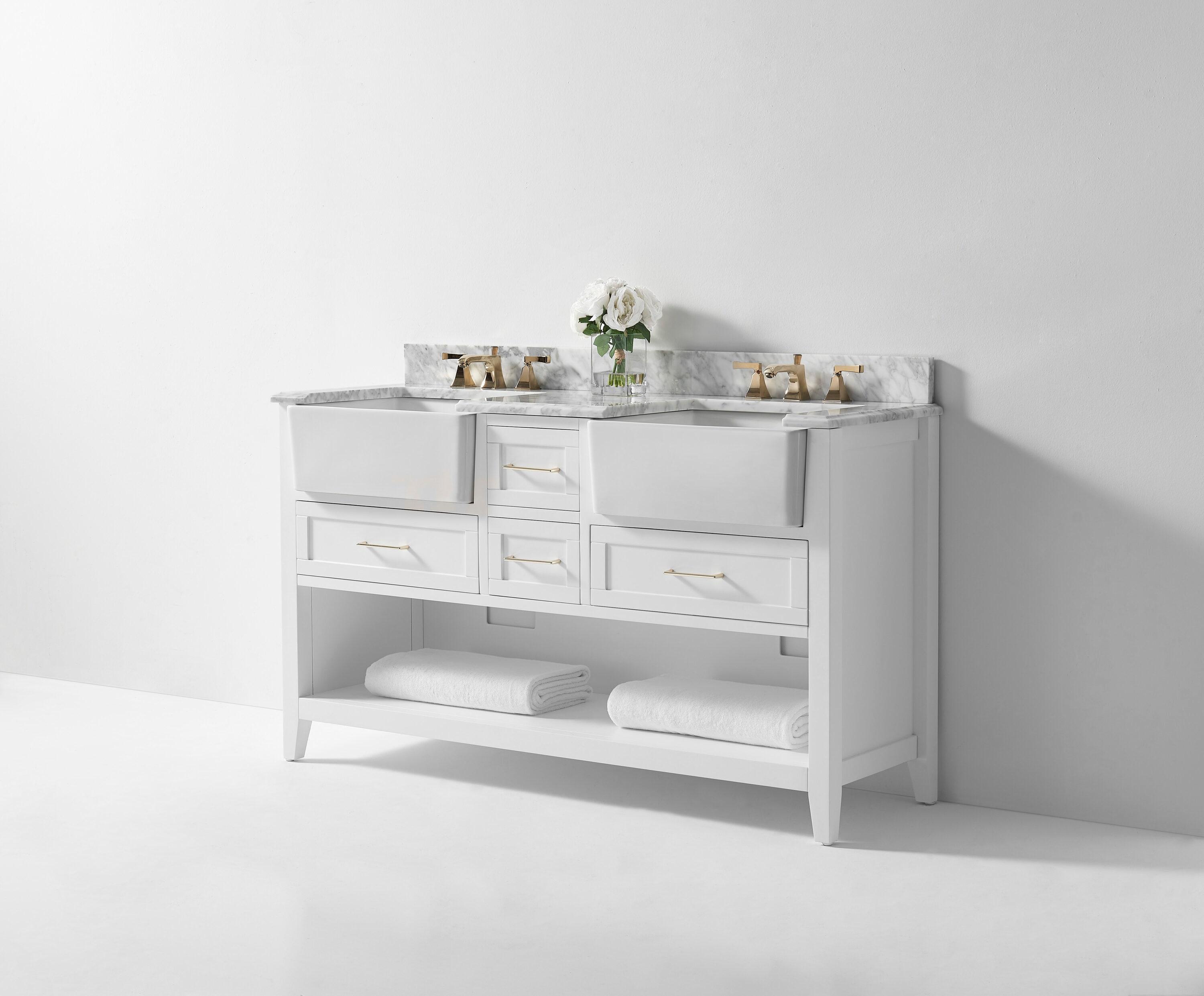 Ancerre Designs Hayley 60" Farmhouse Wood Bathroom Vanity Set in White