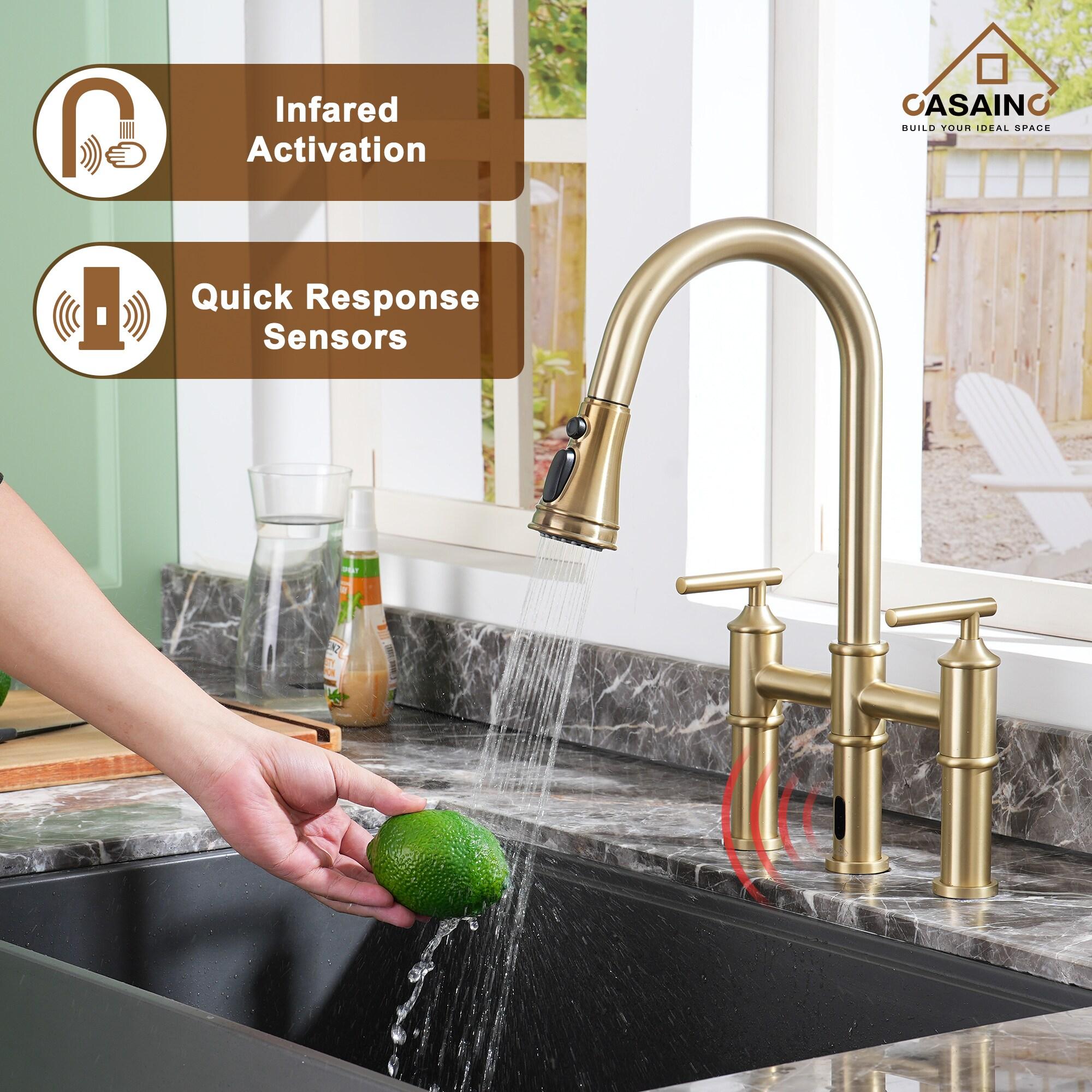CASAINC Bridge Pull Down Touchless Sensor Kitchen Faucet with 2 Handles