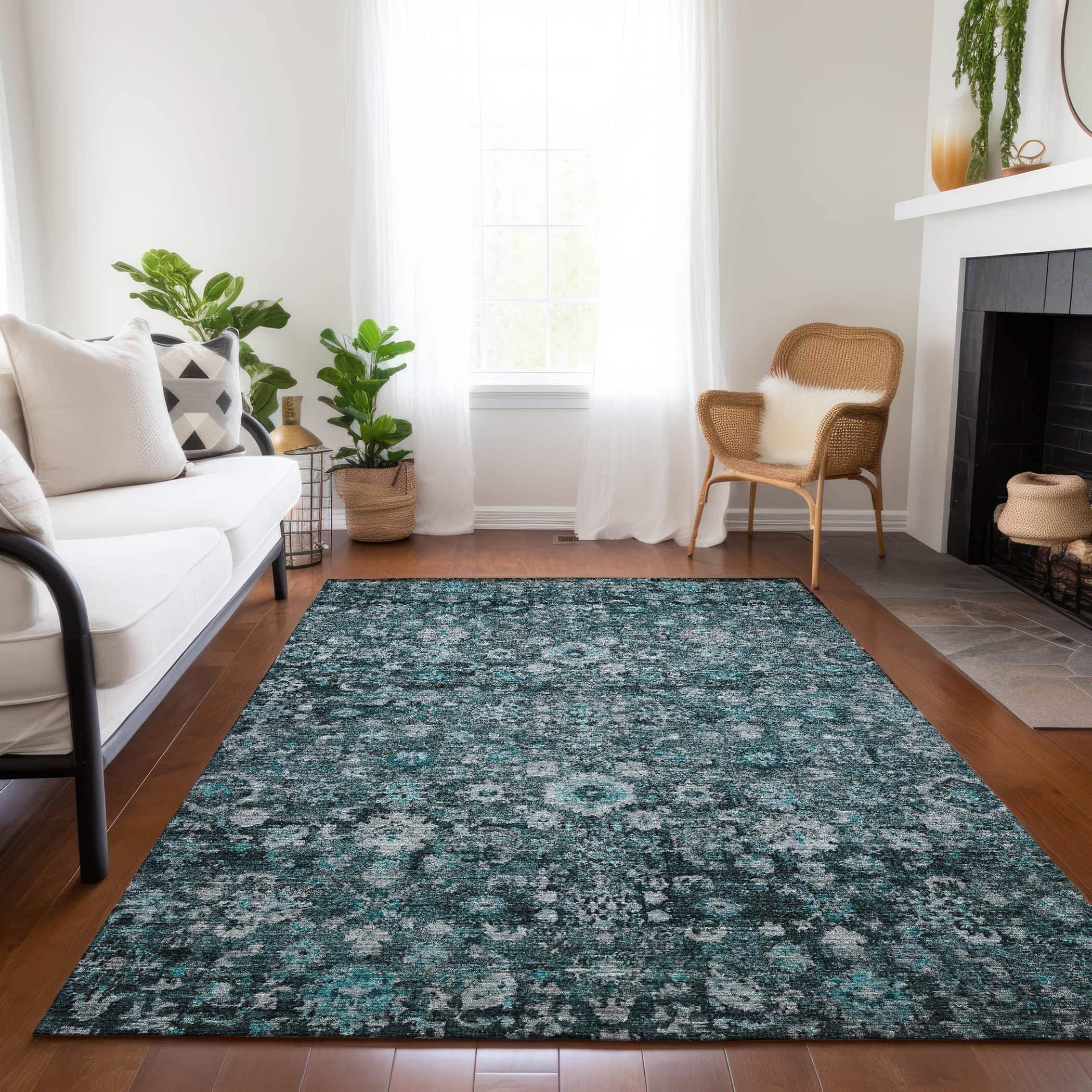 Addison Rugs Machine Washable Indoor/ Outdoor Chantille Traditional Vintage Floral Rug Teal - 5' x 7'6"
