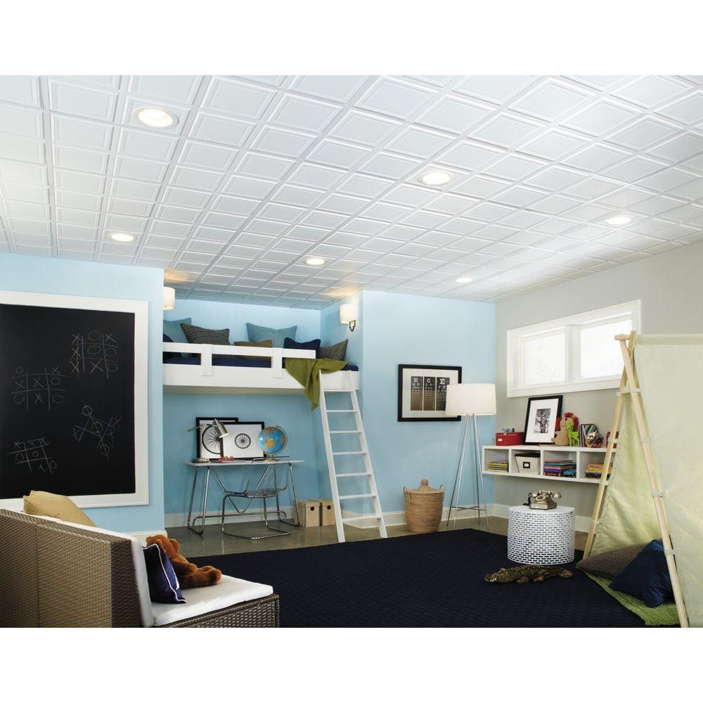 Armstrong 2x2 RAISED PANEL Acoustic Ceiling Tiles for Suspended Ceiling Grids, 6-tiles per pack, White