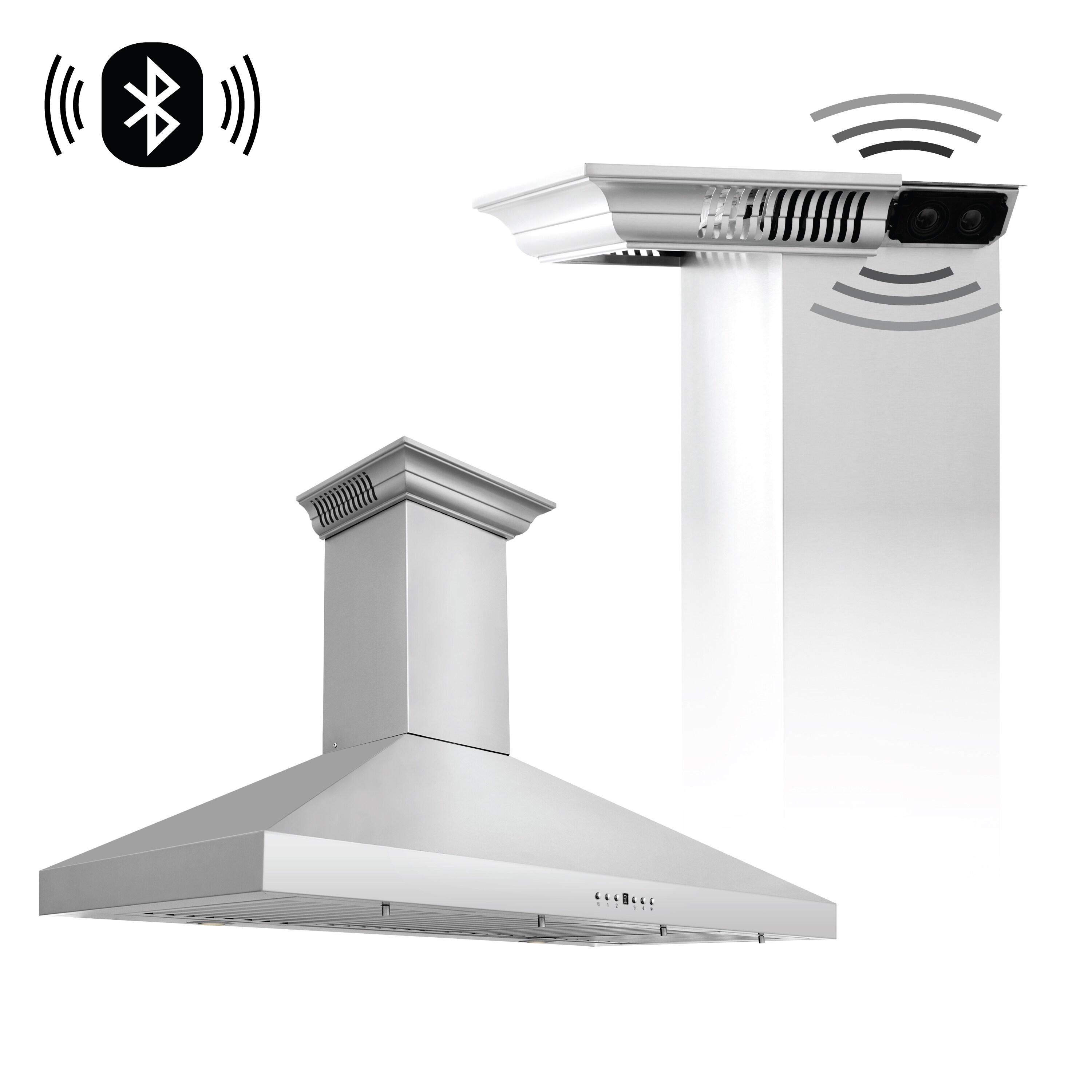 48" Crown Sound 400 CFM Ducted Wall Mount Range Hood in Stainless Steel with Wi-Fi