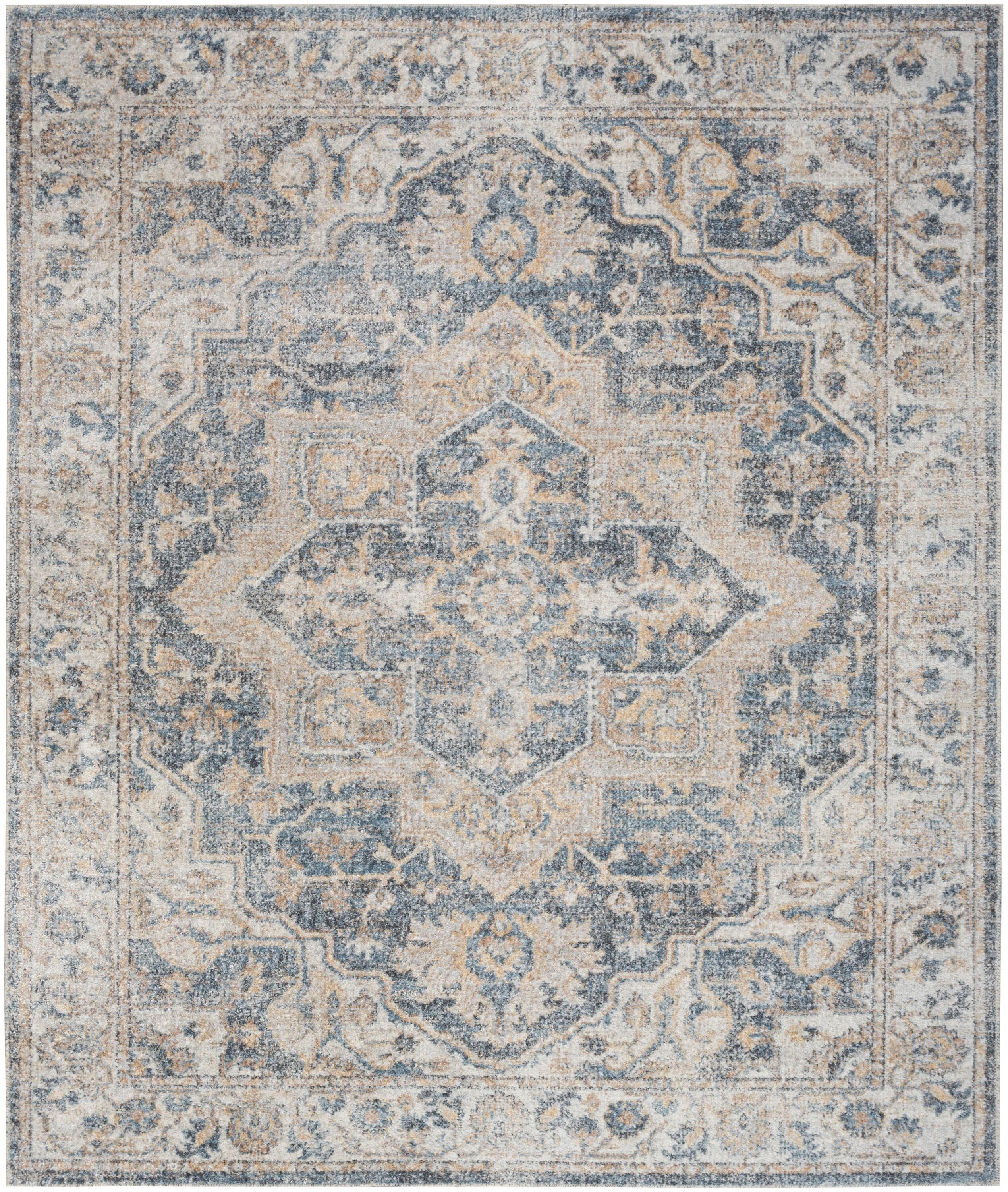 Nourison Astra Machine Washable Vintage Medallion Indoor Rug Grey/Blue 9' x 12'