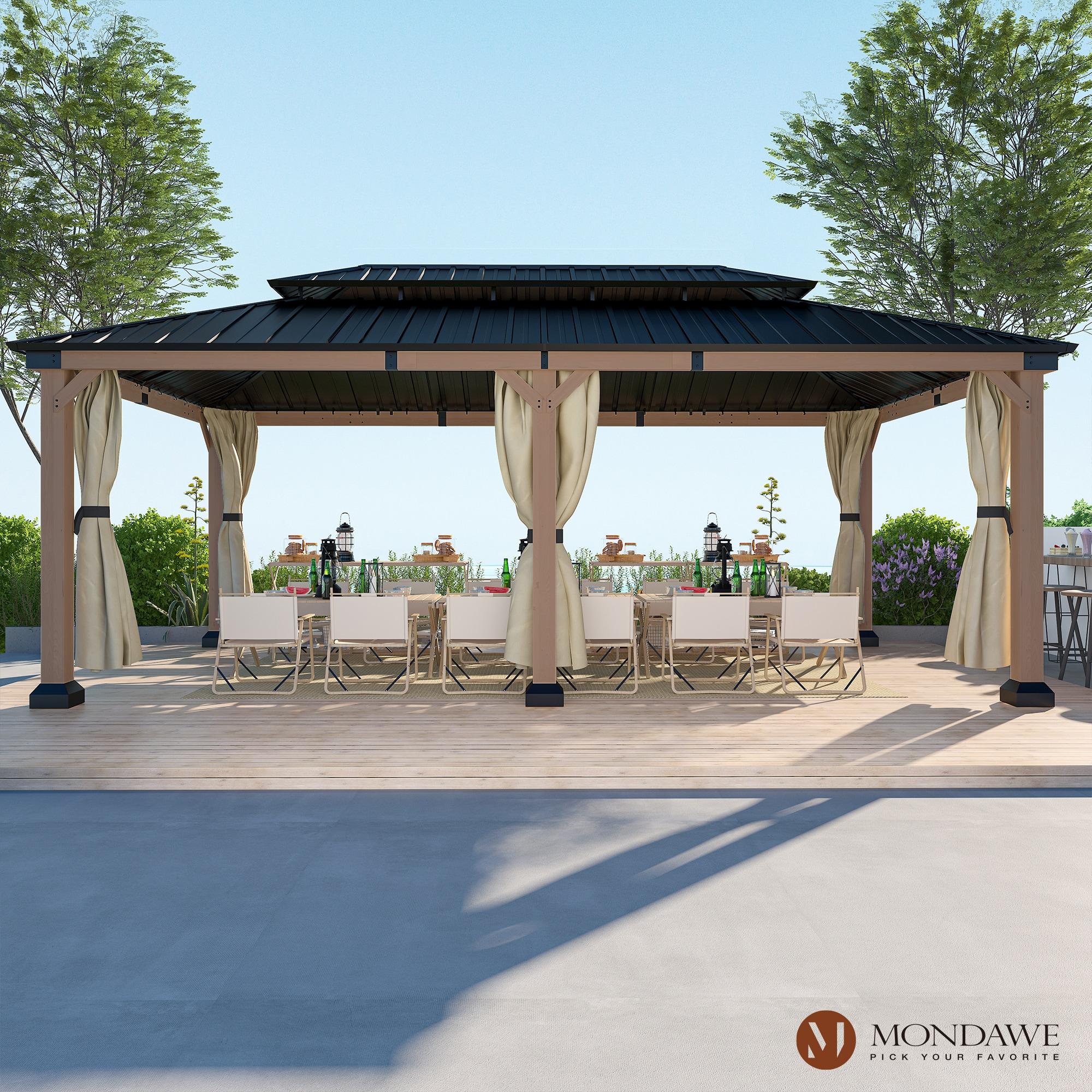 mondawe Dorey 20 Ft. W x 12 Ft. D Solid Cedar Wood Patio Gazebo with Curtains