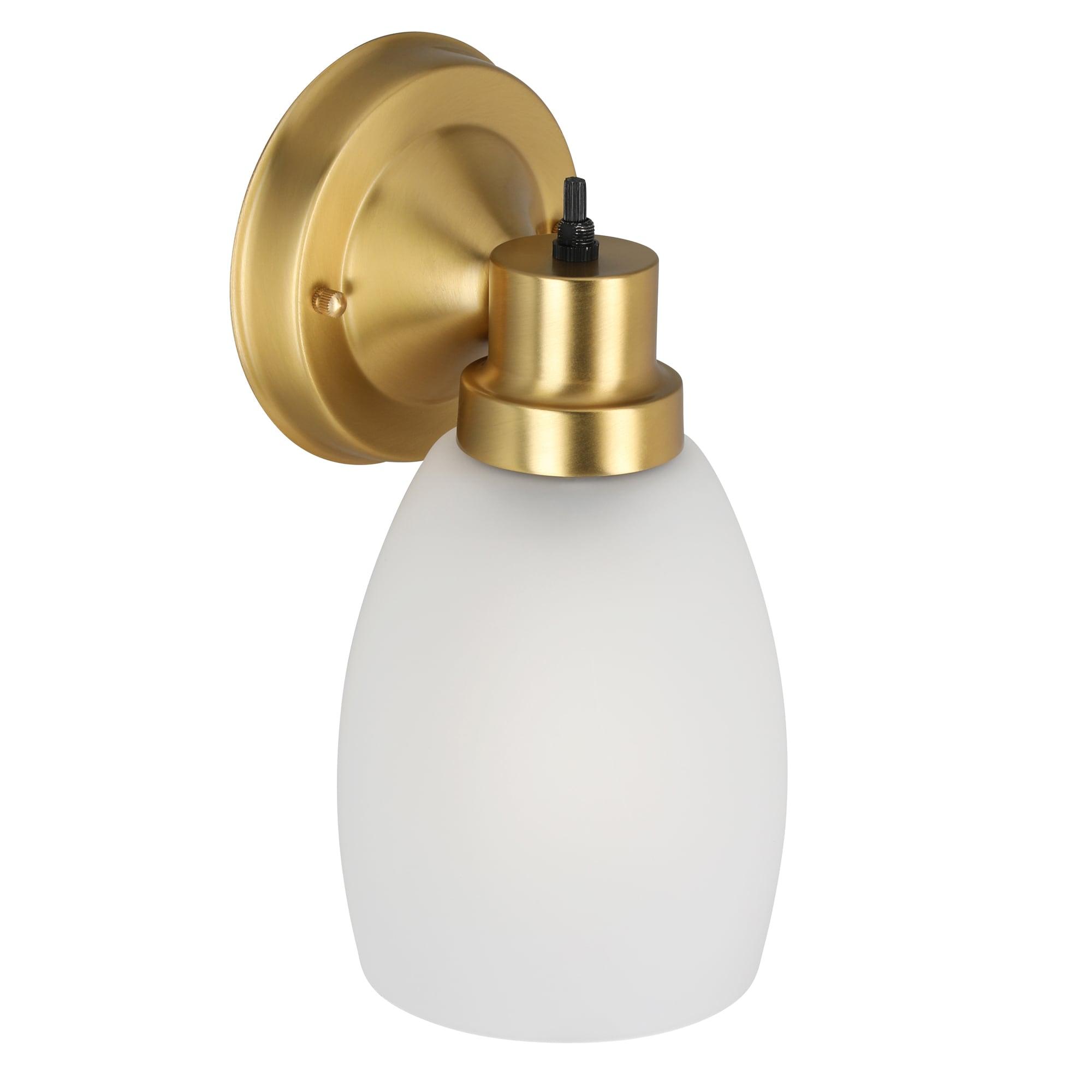 Design House 588814-SG Lydia Transitional 1-Light Indoor Wall Light Dimmable with a White Frosted Glass Shade and Twist On/Off Switch for Hallway Foyer Bathroom, Satin Gold