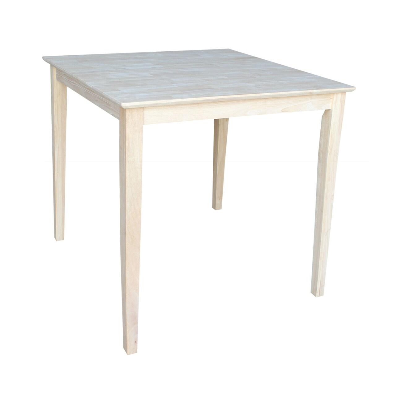 International Concepts 36" Square Solid Wood Counter Height Table with Shaker Legs Unfinished