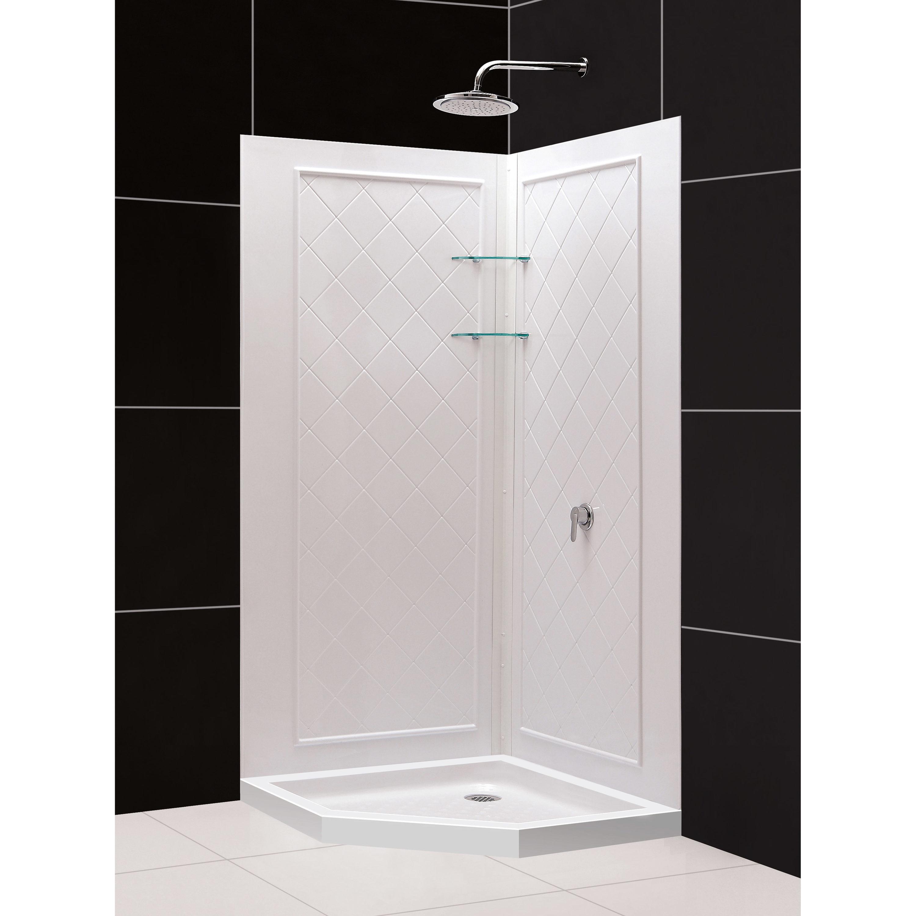 Qwall 36" W x 76.75" H Framed Neo-angle Shower Stall and Base Included