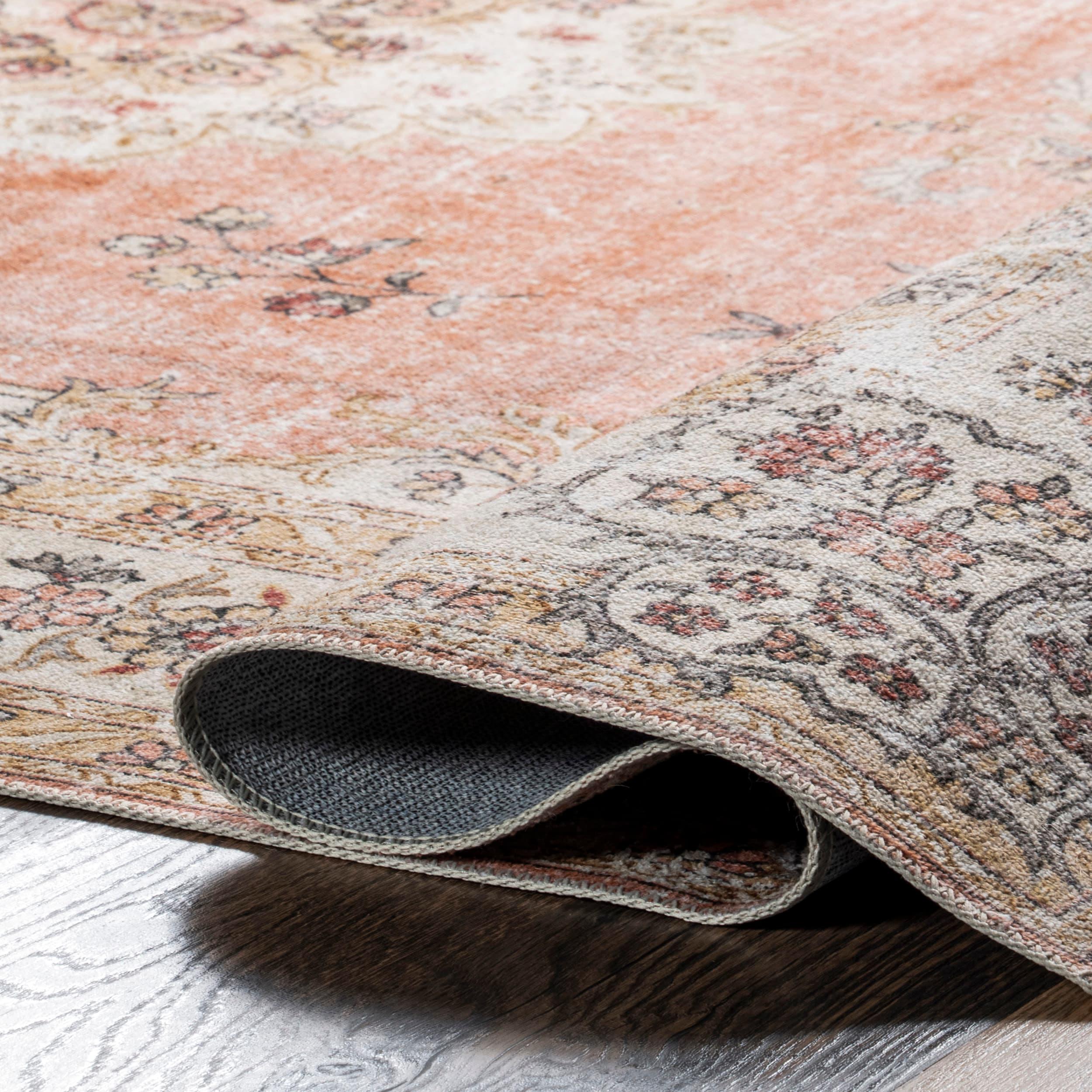 Nuloom Ren Vintage Floral Pet Friendly Machine Washable Area Rug, 2' x 3', Peach