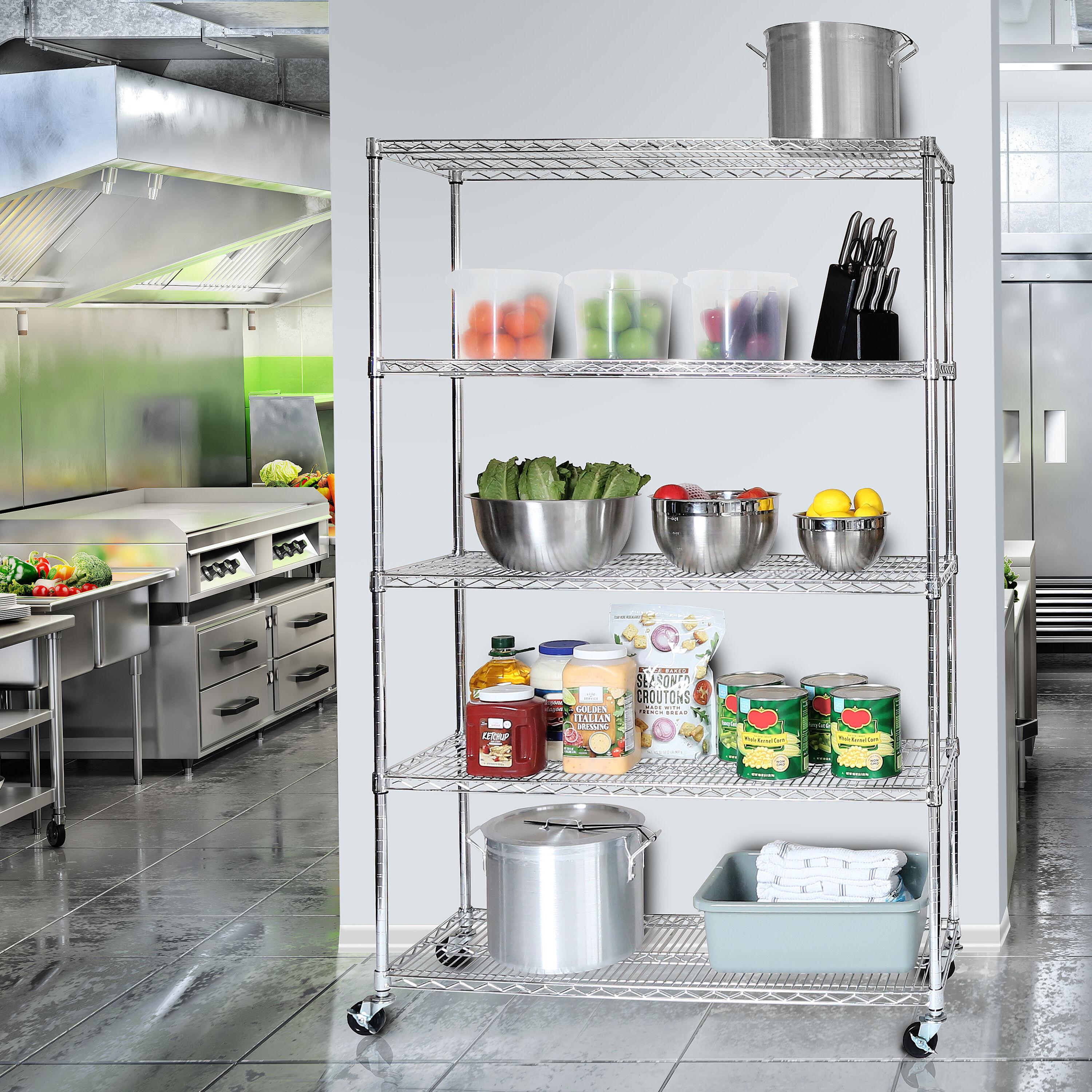 UltraDurable 48'' W x 18" D 5-Tier NSF-Certified Steel Shelving with Wheels
