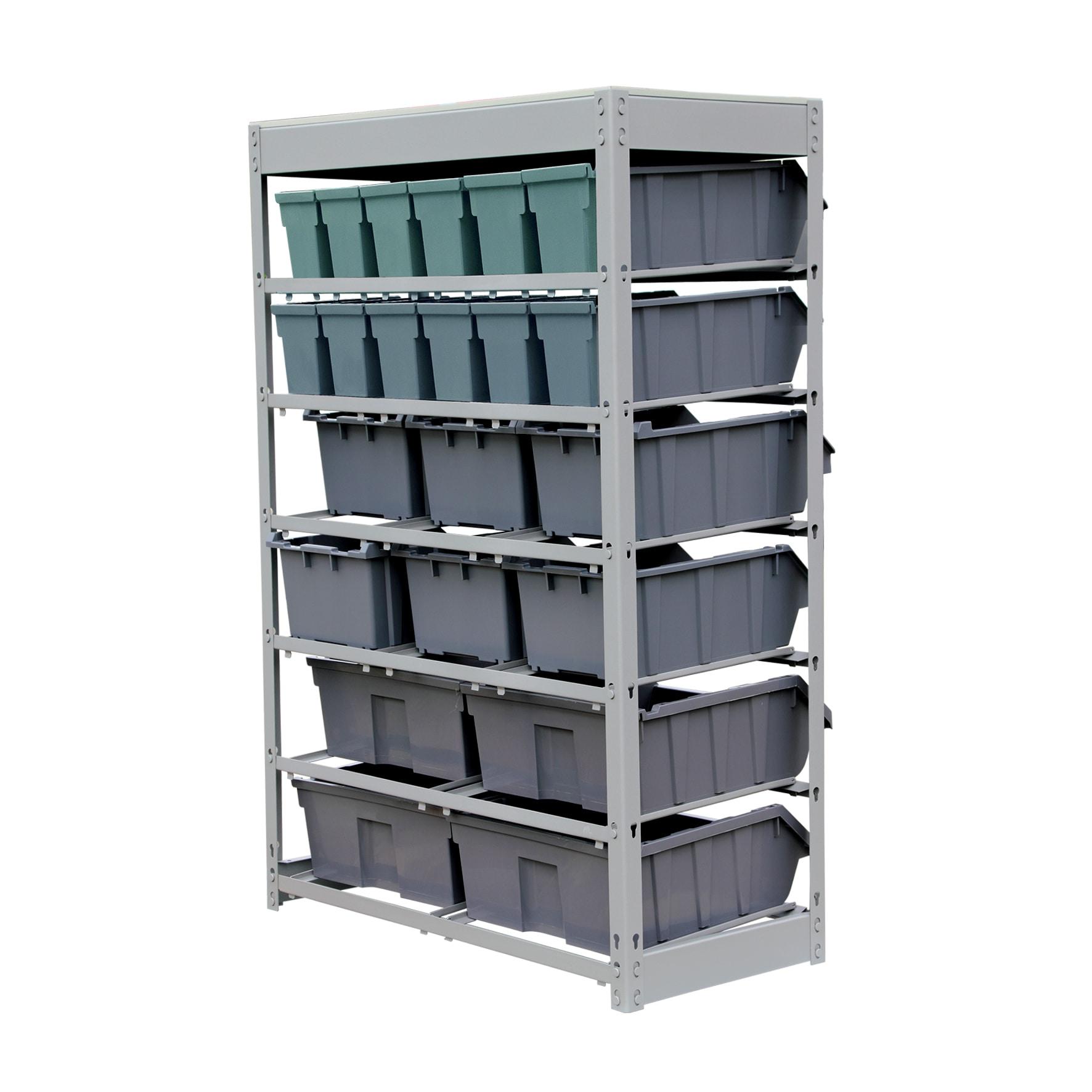 King's Rack 6-Tier Metal Organizer Shelving Rack with 22 Bins in Gray