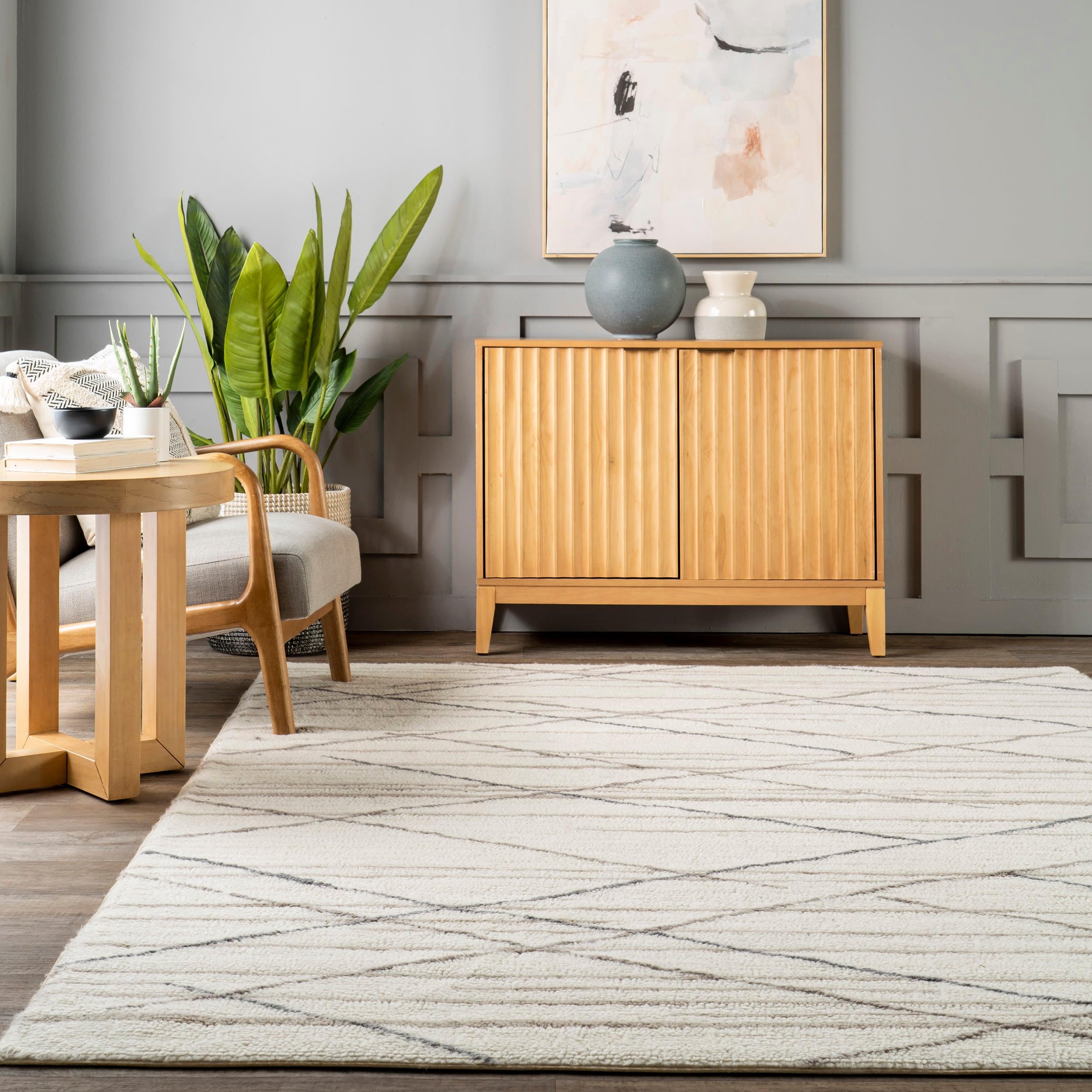 Arvin Olano x Rugs USA - Pick-Up-Sticks Machine Washable Wool Indoor Area Rug Ivory 5' x 8'