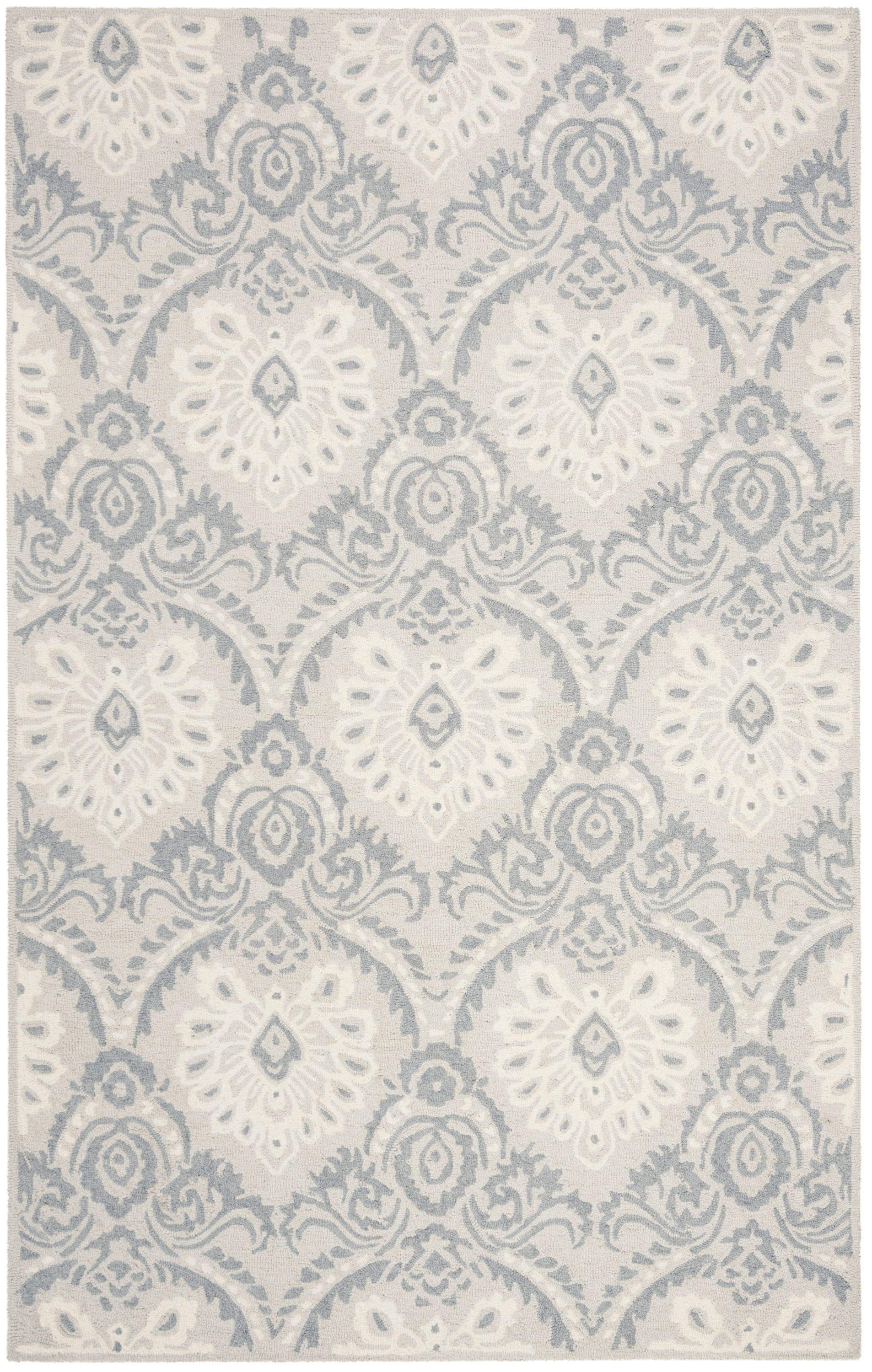 SAFAVIEH Blossom Travis Damask Wool Area Rug, Light Grey/Ivory, 4' x 6'