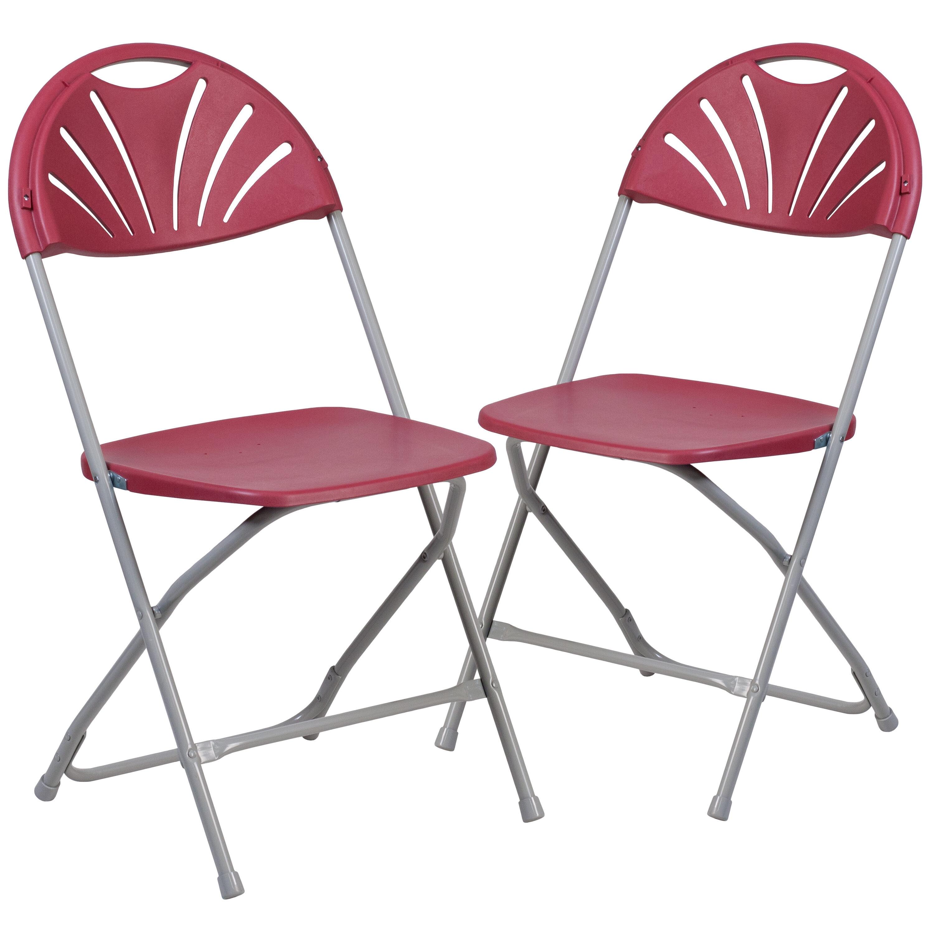 Flash Furniture 2 Pack HERCULES Series 650 lb. Capacity Burgundy Plastic Fan Back Folding Chair