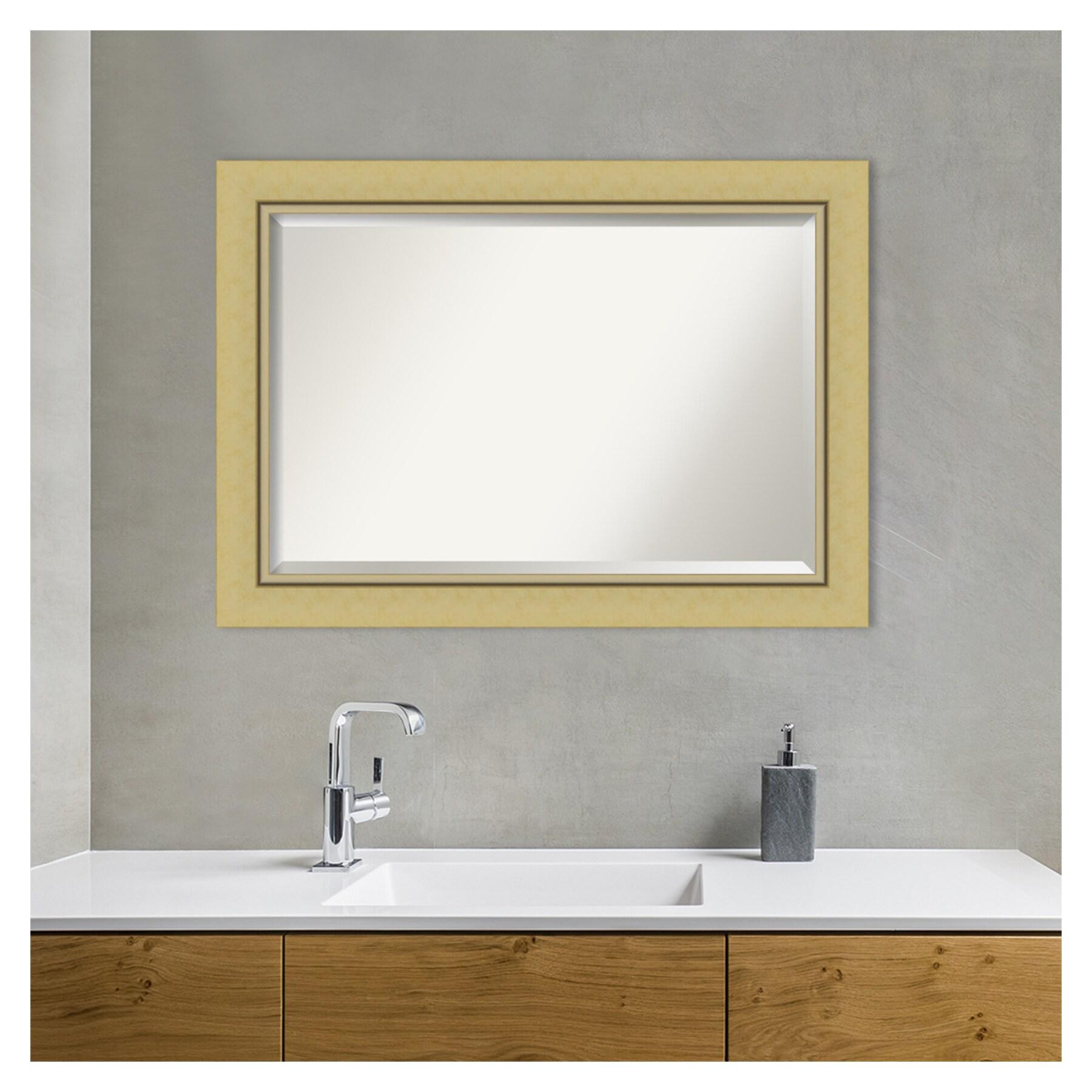Amanti Art Landon 42.25-in x 30.25-in Framed Rectangle Bathroom Vanity Mirror ( Glossy Gold )