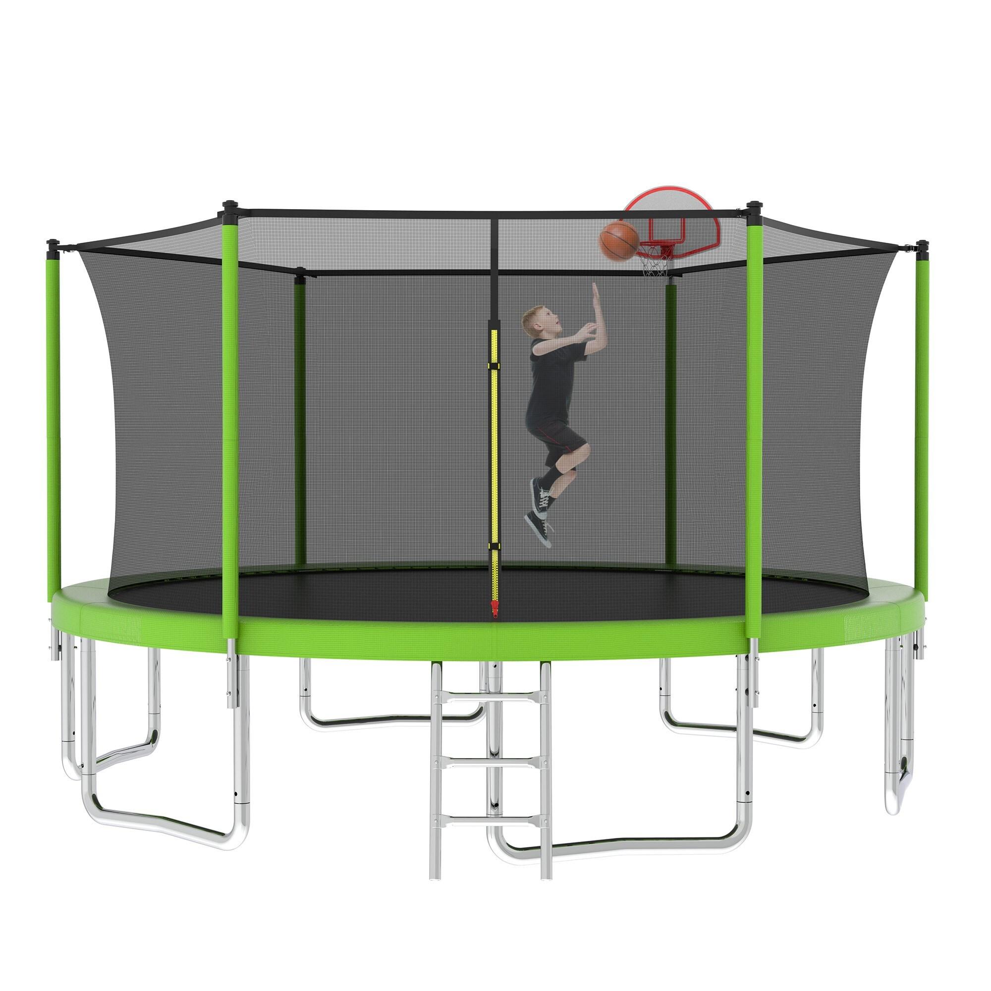 14 FT Green Outdoor Trampoline with Safety Enclosure Net