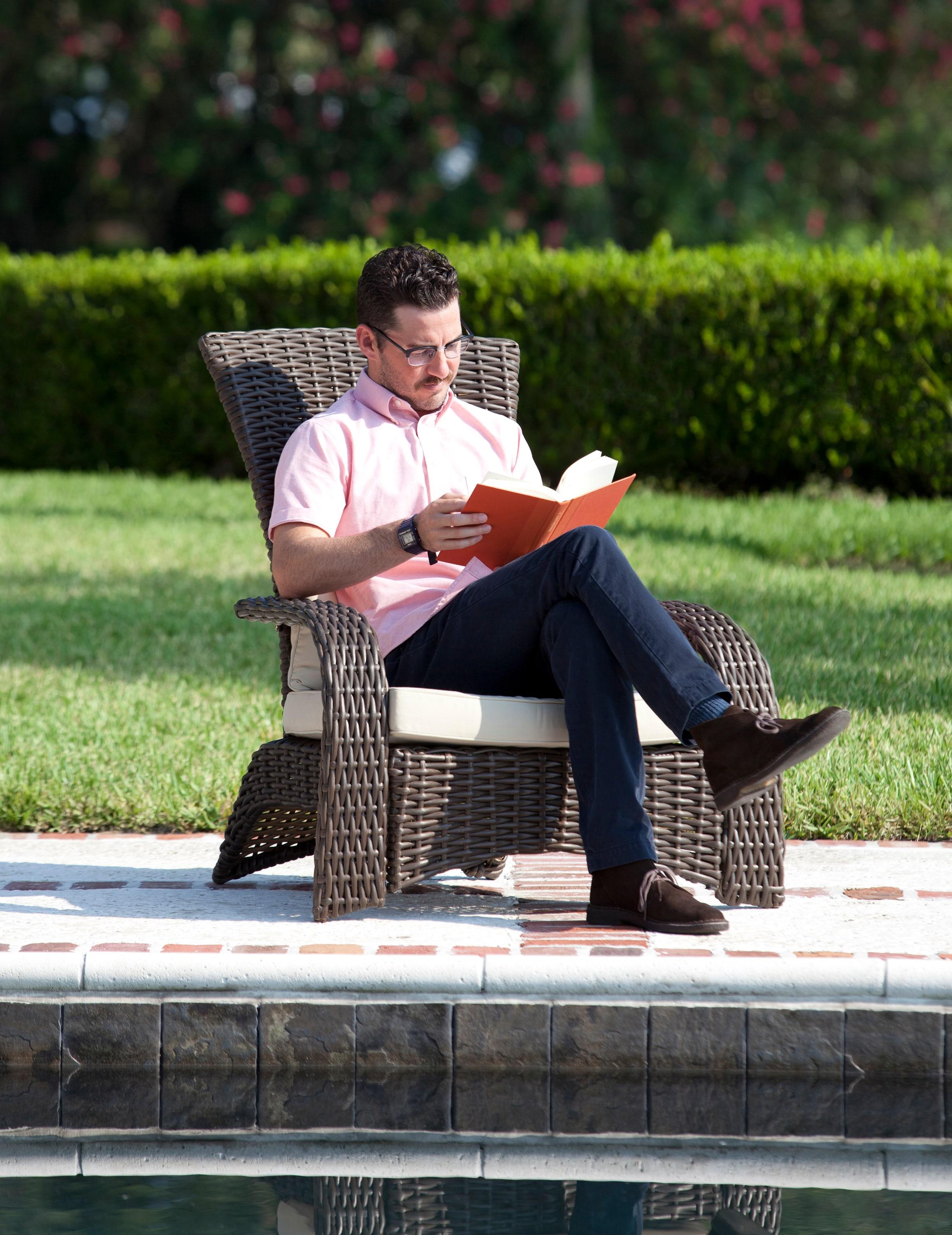 PatioSense Patio Sense Coconino Wicker Lounge Chair, Adirondack Style Includes 3" Thick Beige Cushion & Lumbar Pillow