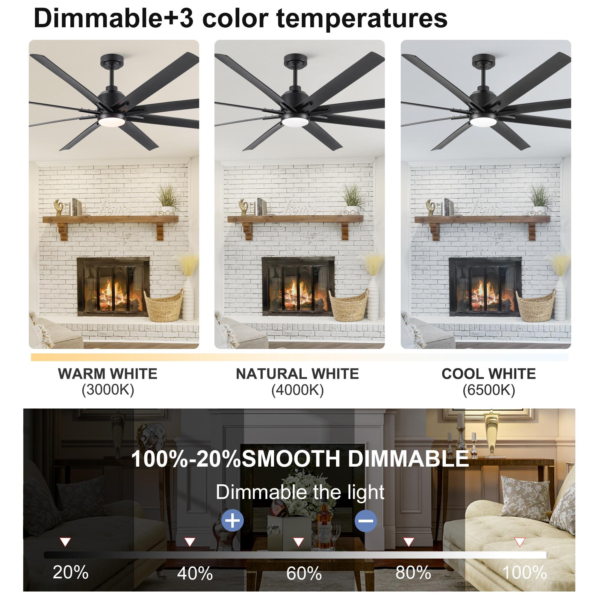 Wellspeed 72 in. Large Ceiling Fan with Integrated LED and 8 Blade, for Mordern Indoor/Outdoor, Black