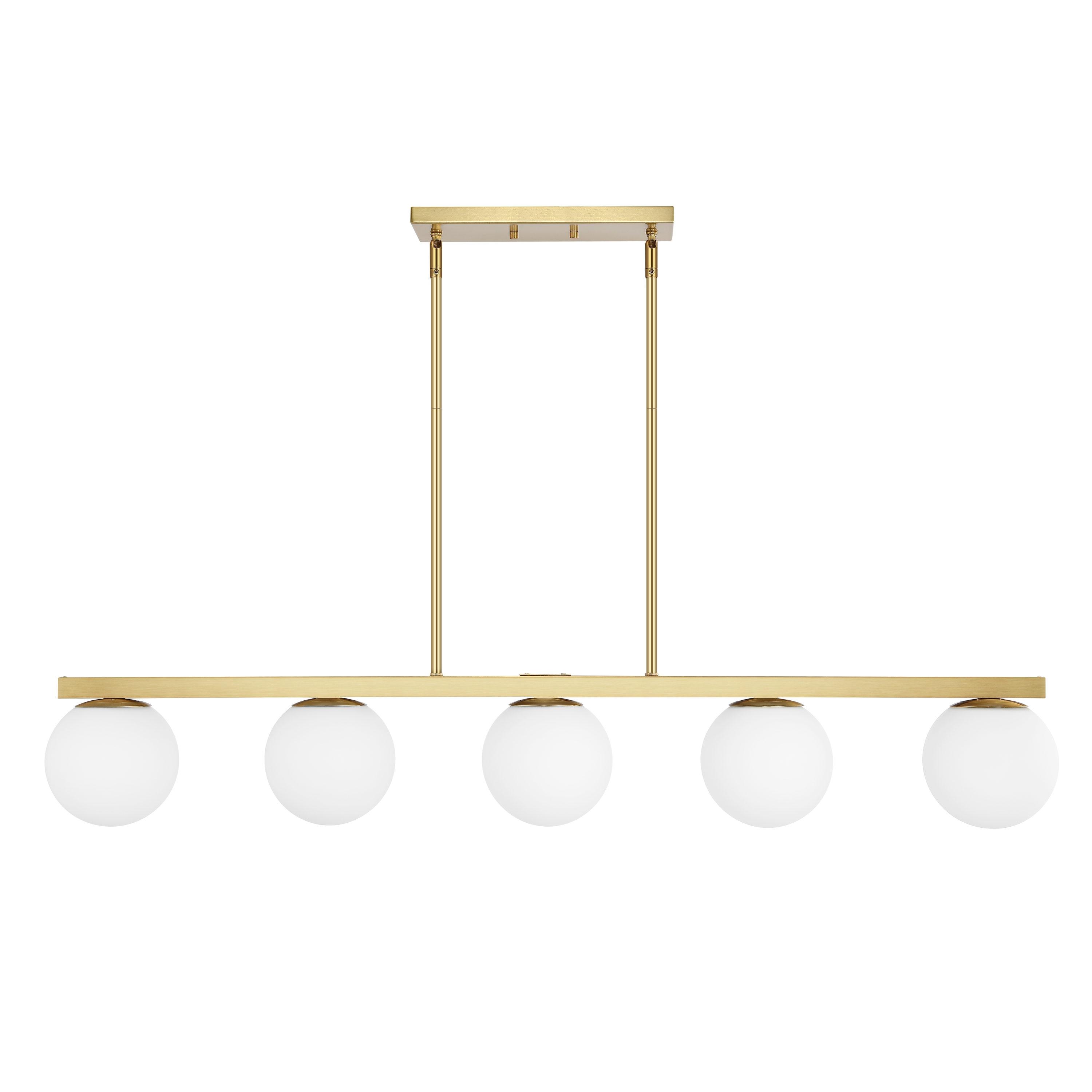 JONATHAN Y Luca Parisian 45.5" 5-Light Modern Glam Iron Globe Linear LED Pendant, Brass Gold/White