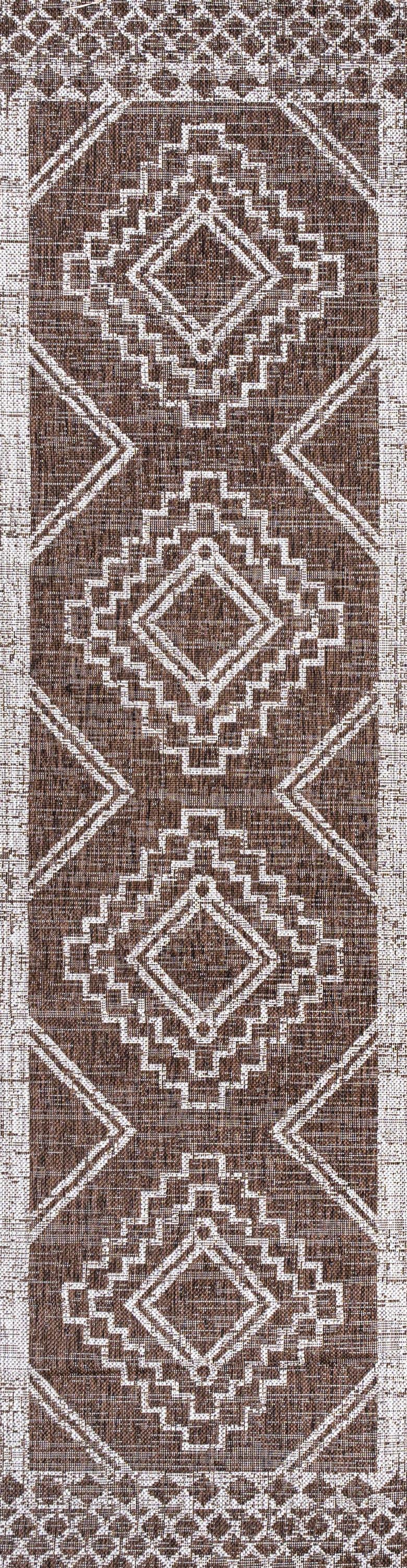 2'x10' Marokko Diamond Medallion Indoor/Outdoor Runner Rug, Brown/Beige - JONATHAN Y