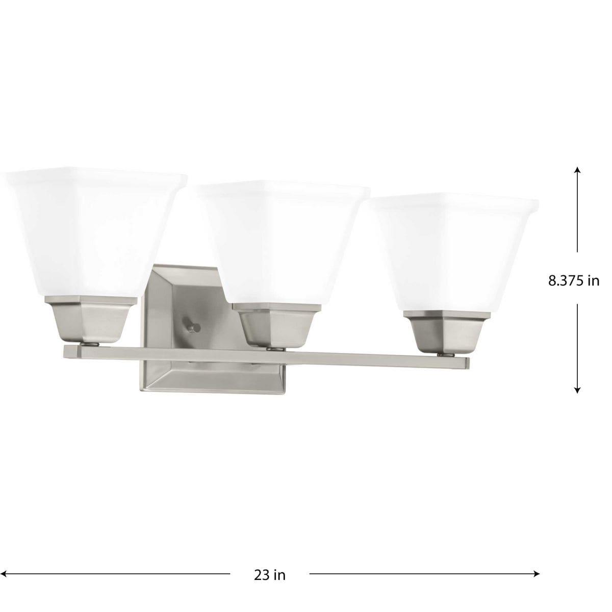 Progress Lighting Clifton Heights 3-Light Bath Vanity Fixture, Brushed Nickel, Etched Square Glass Shade