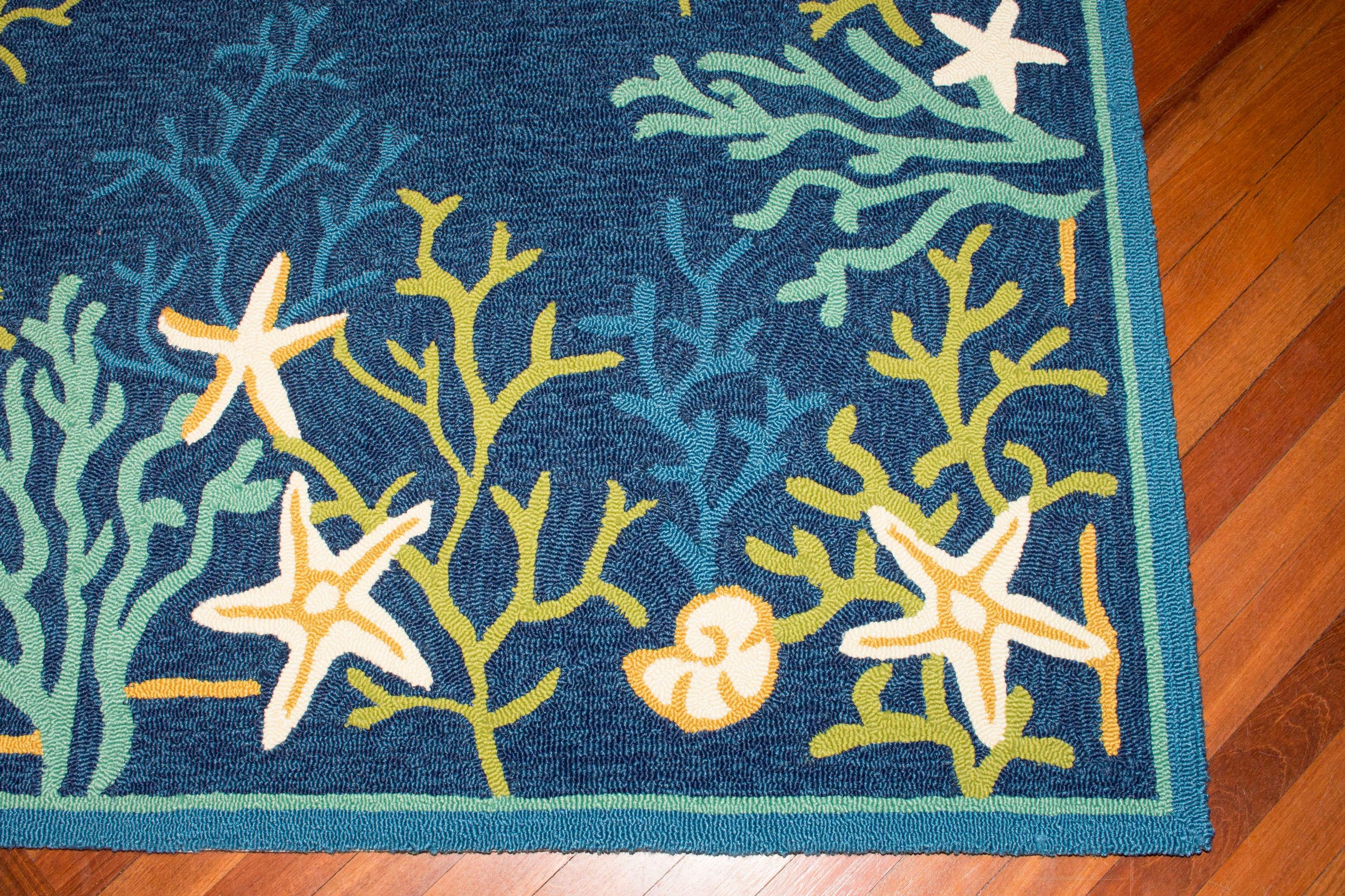 Outdoor Escape Blue Rectangular Synthetic Area Rug 2' x 4'