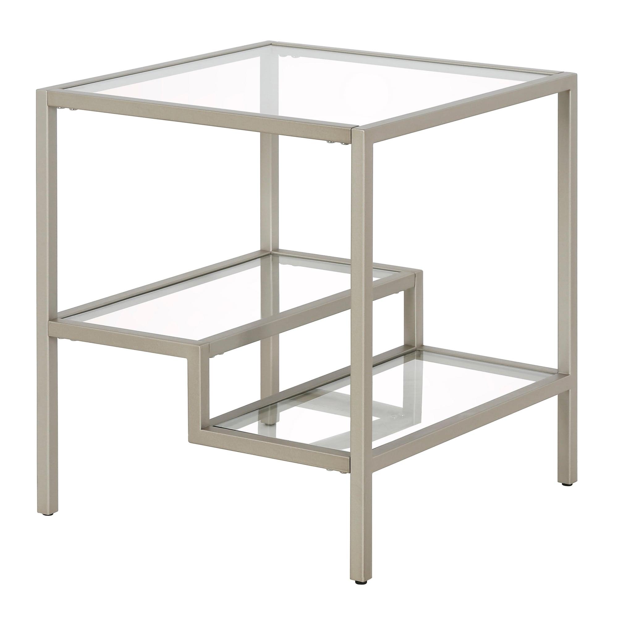 Evelyn&Zoe Lovett 20" Wide Square Side Table, Satin Nickel