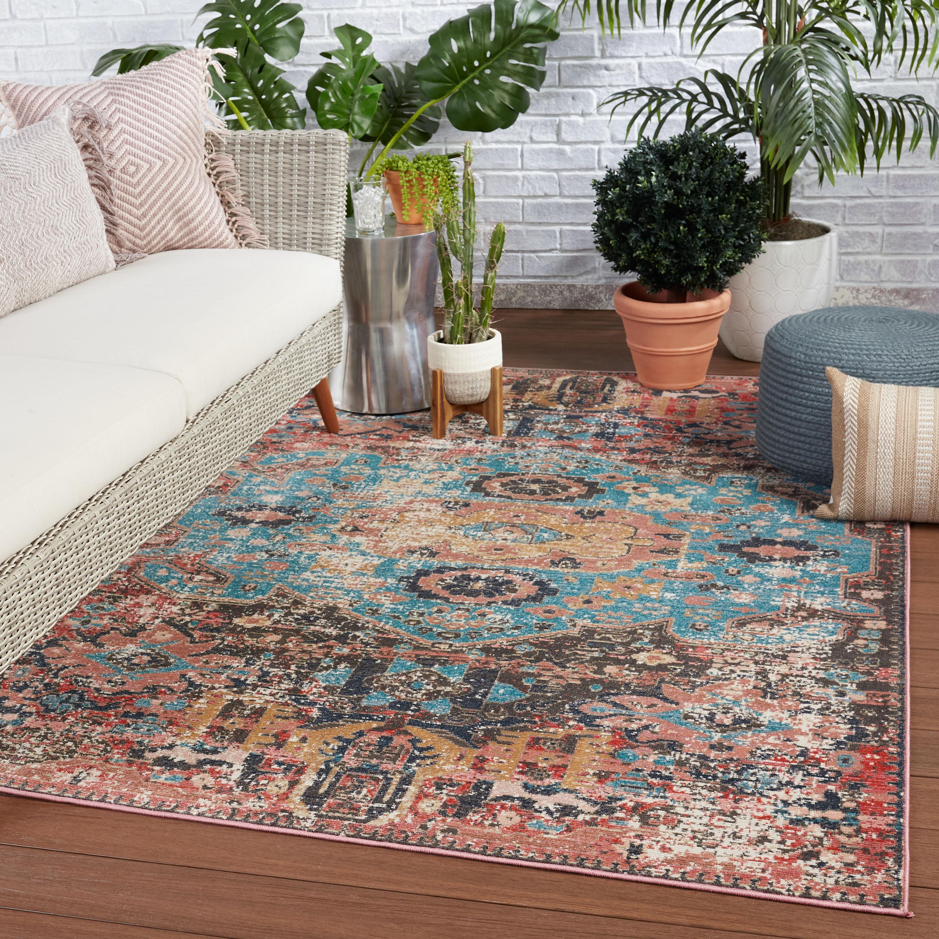 Presia Indoor/Outdoor Medallion Area Rug Red/Teal - Jaipur Living