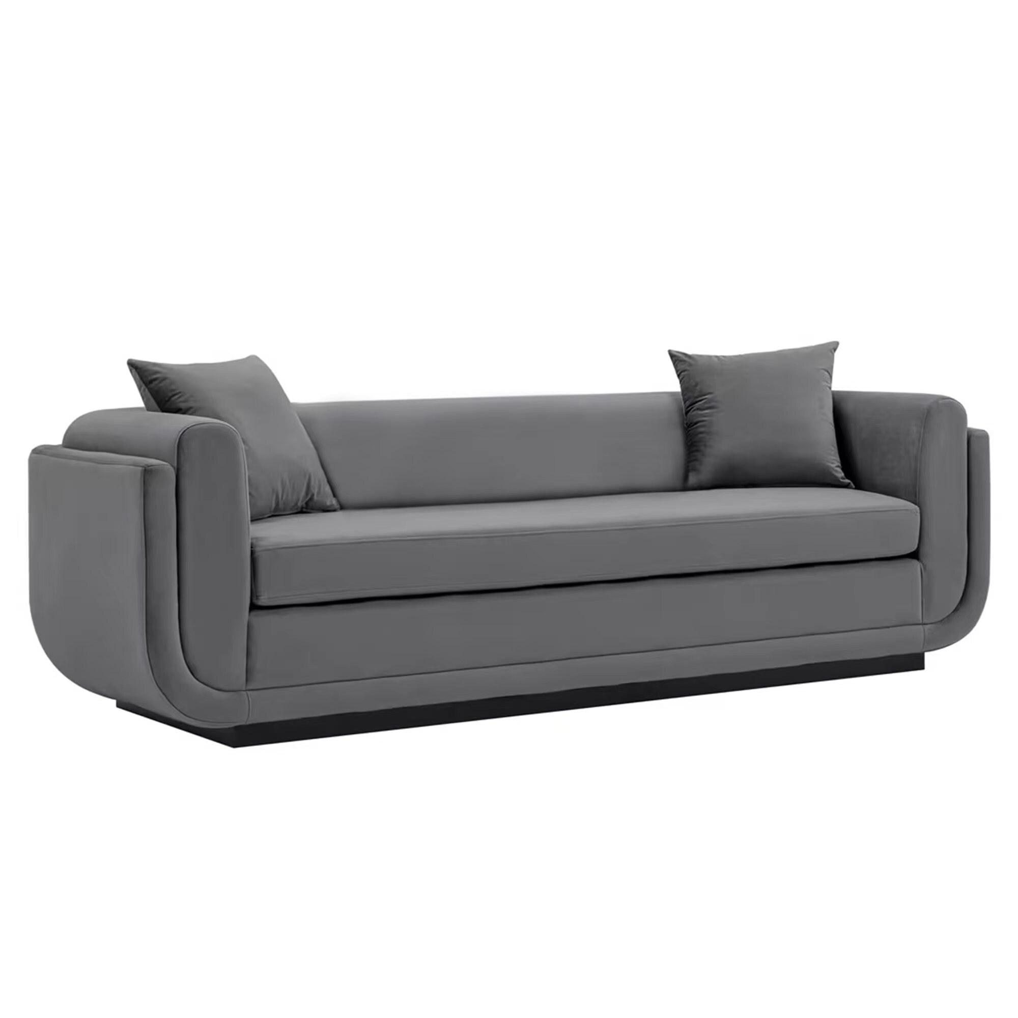 Edmonda Contemporary Velvet Upholstered Sofa with Pillows Dark Gray - Manhattan Comfort