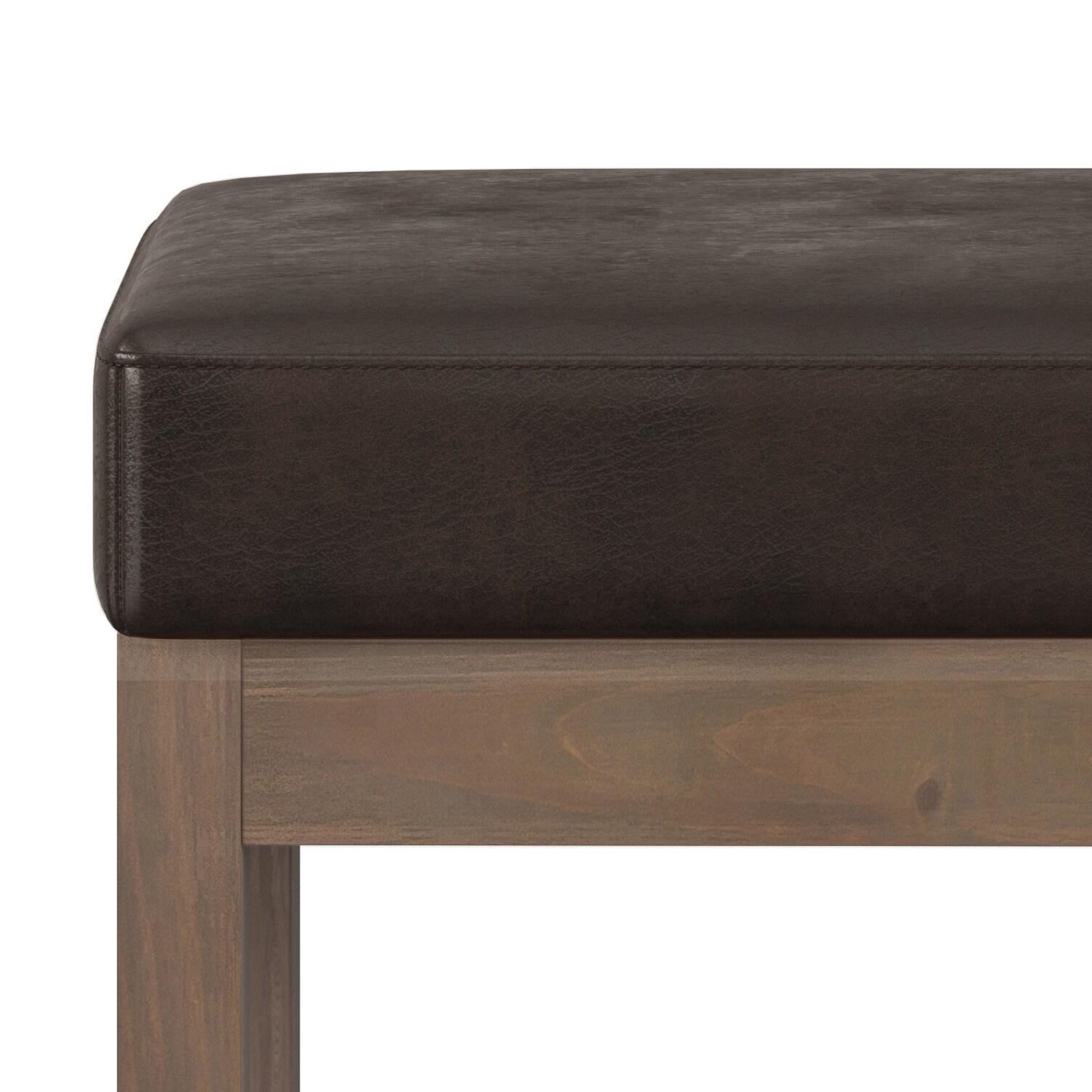 Simpli Home Milltown 26 inch Wide Contemporary Rectangle Footstool Ottoman Bench in Distressed Brown Faux Leather