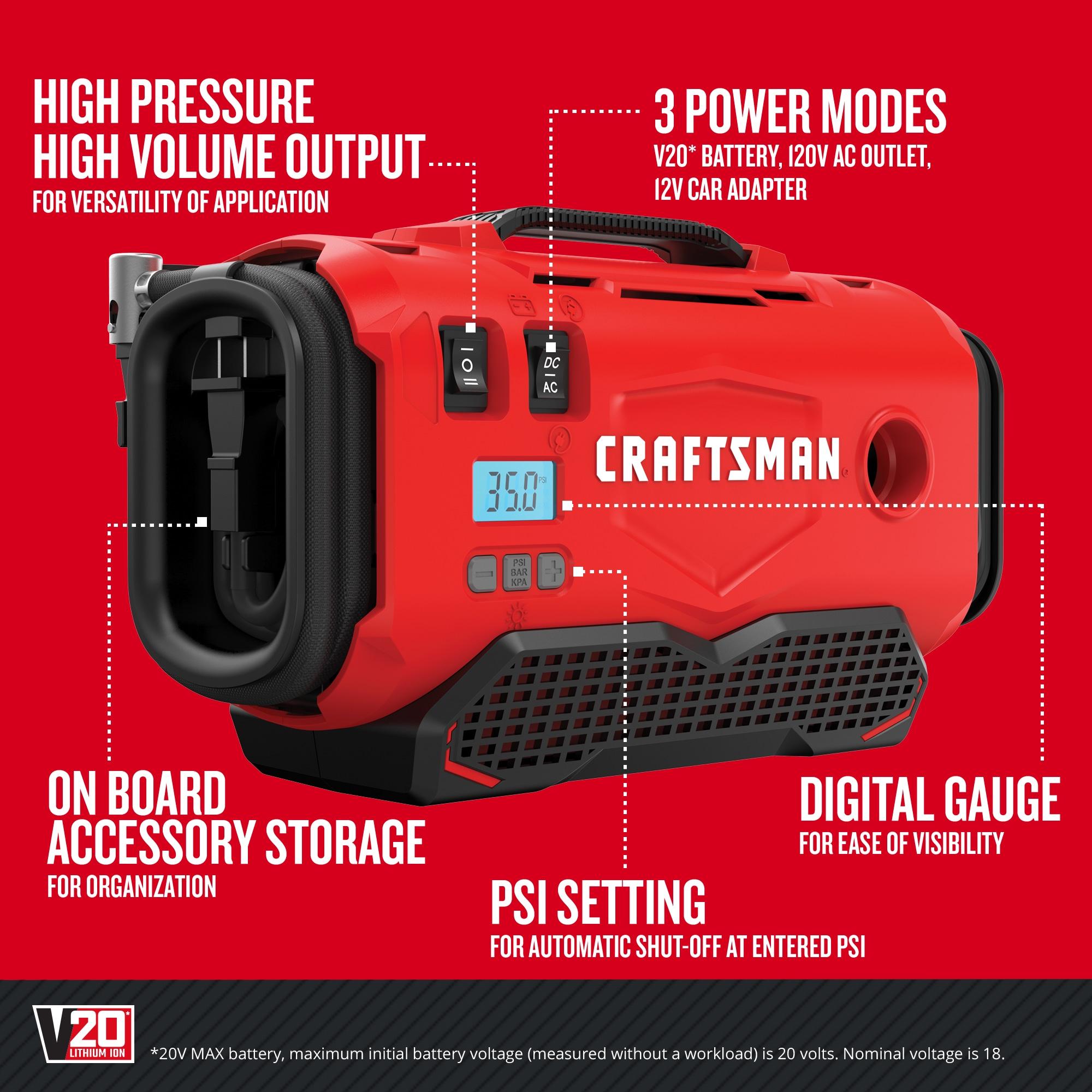 CRAFTSMAN V20 Inflator, Tool Only (CMCE520B),Red